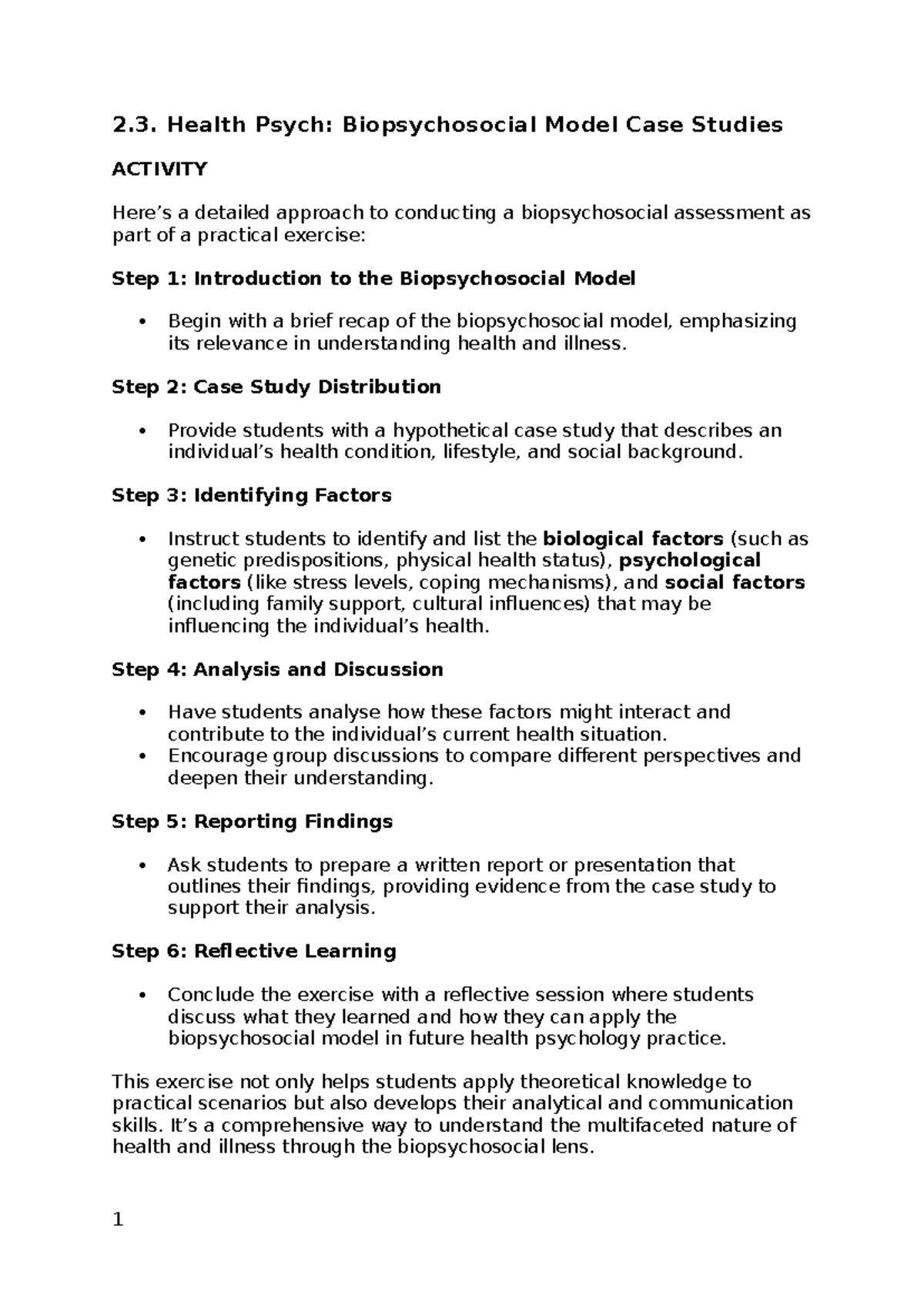 Case Studies on Biopsychosocial - 2. Health Psych: Biopsychosocial ...