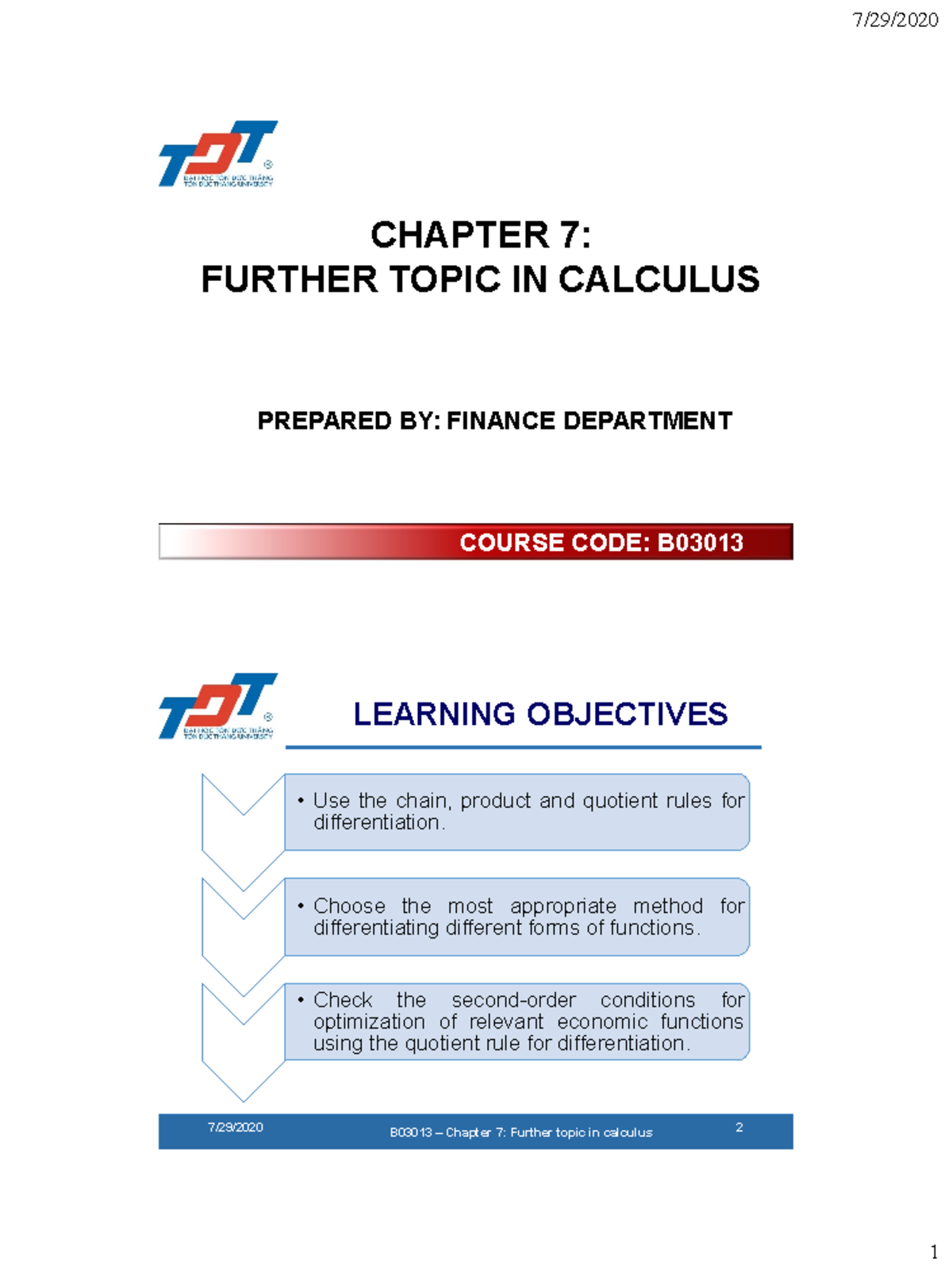 B03013 Chapter 7: Advanced Topics in Calculus for Finance - Studocu