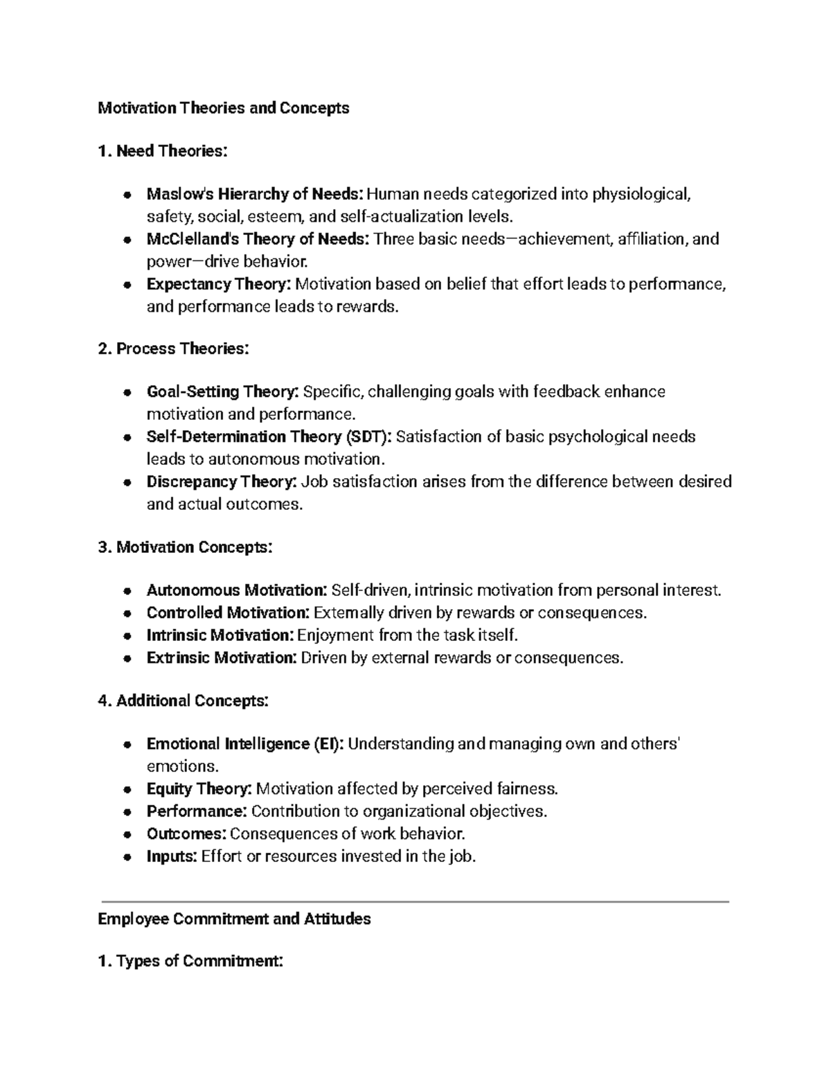 Cheat sheet mhr - mid term practice notes - Motivation Theories and ...