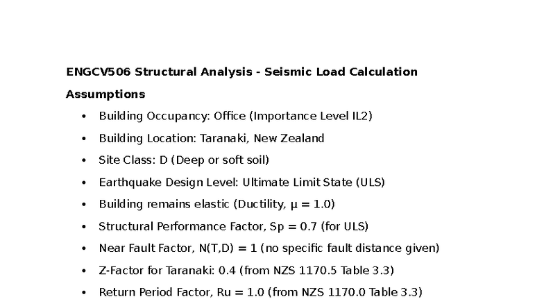 ENGCV506 Structural Analysis: Seismic Load Calculations for Offices ...