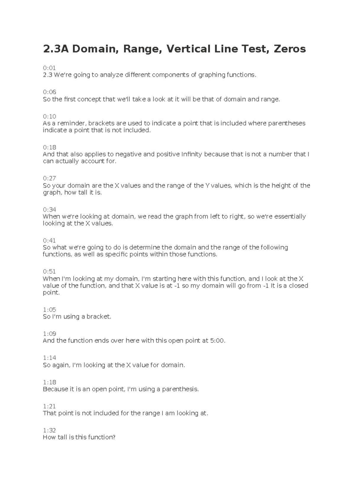 MAT 101 Final Exam Function Analysis: Domain, Range, and Zeros Notes ...