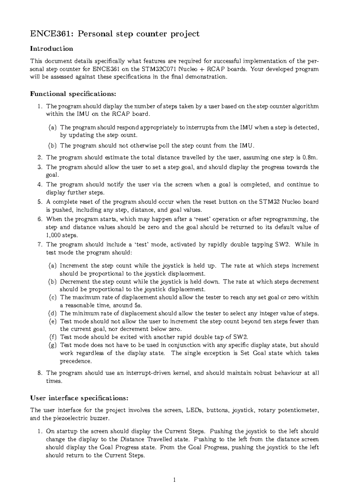 ENCE361: Step Counter Project Final Demonstration Specifications - Studocu