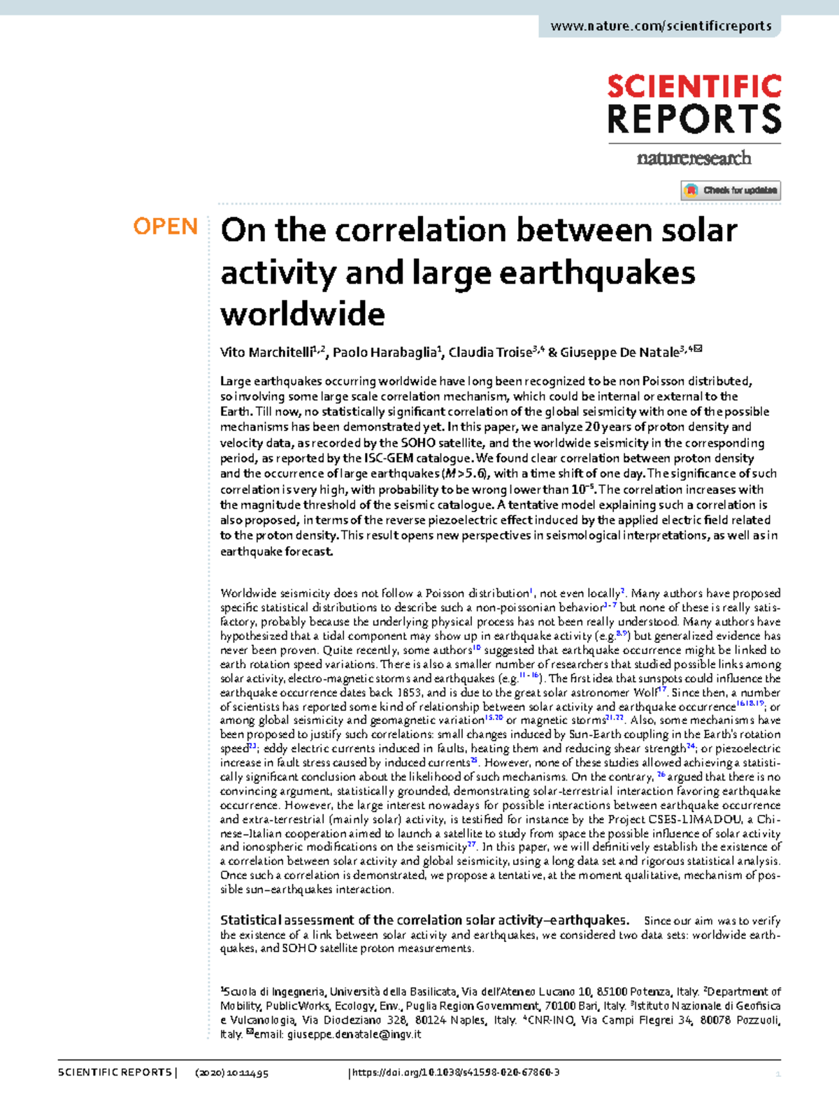 On the correlation between solar activity and larg - 1 Vol.:(0123456789 ...