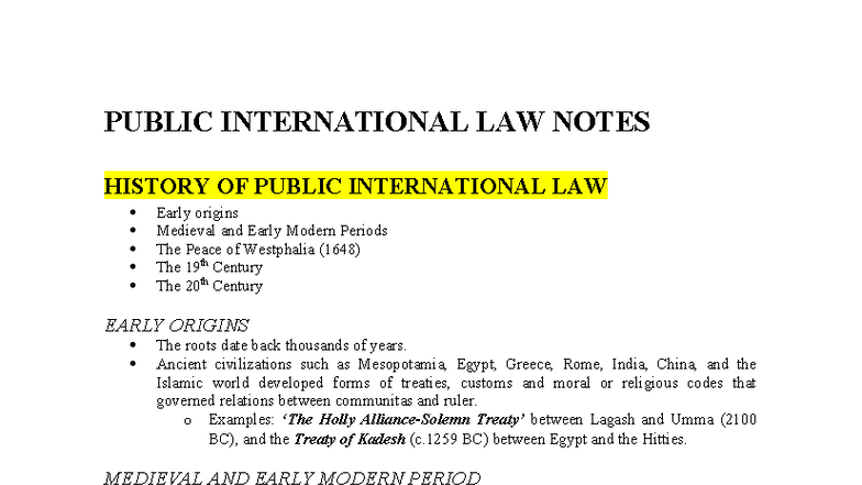Public International Law Notes: Historical Evolution and Key Concepts ...