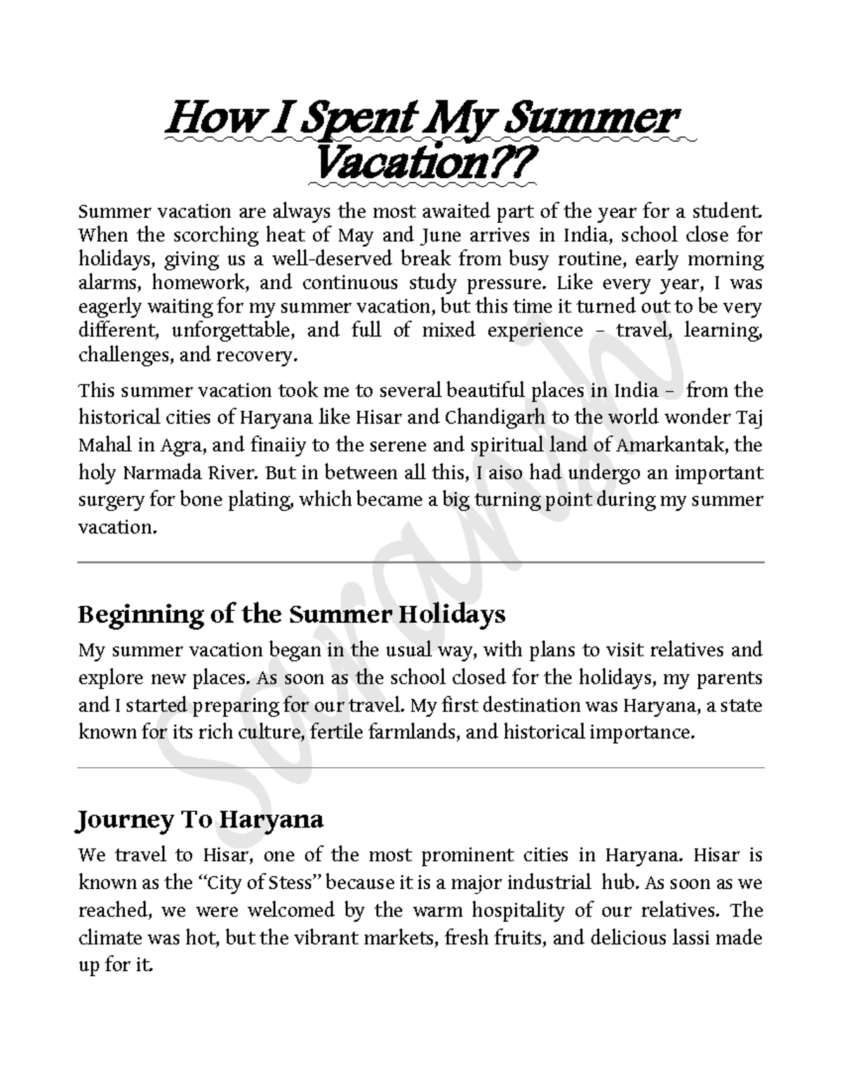 Summer Vacation Reflections: A Journey of Healing and Discovery - Studocu