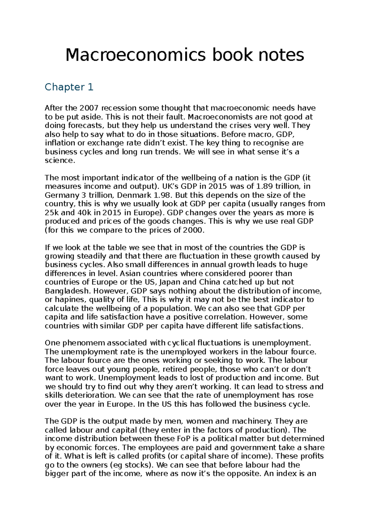 Macroeconomics Notes: Chapter 1 - Understanding GDP and Business Cycles ...