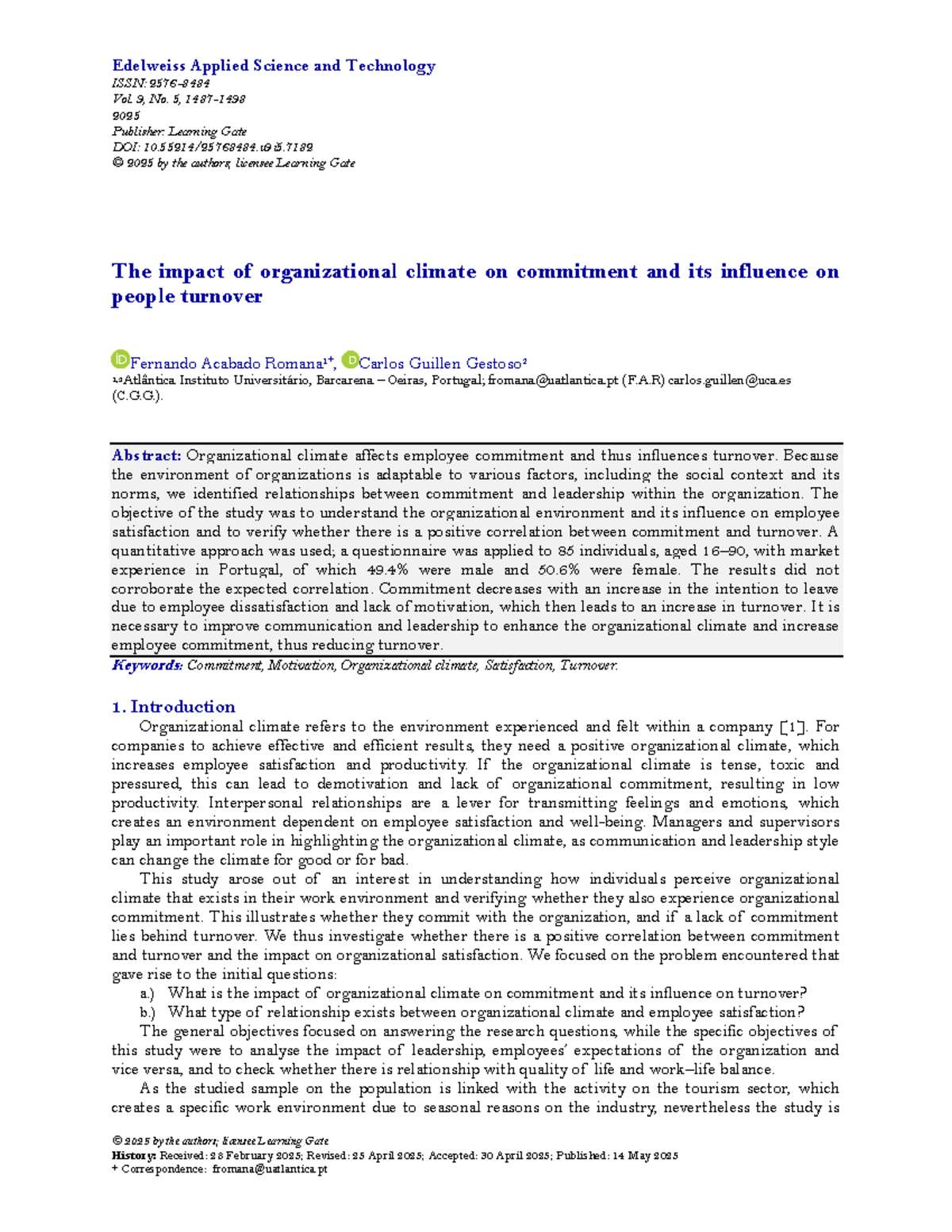 The Impact of Organizational Climate on Commitment and Turnover (EAST ...