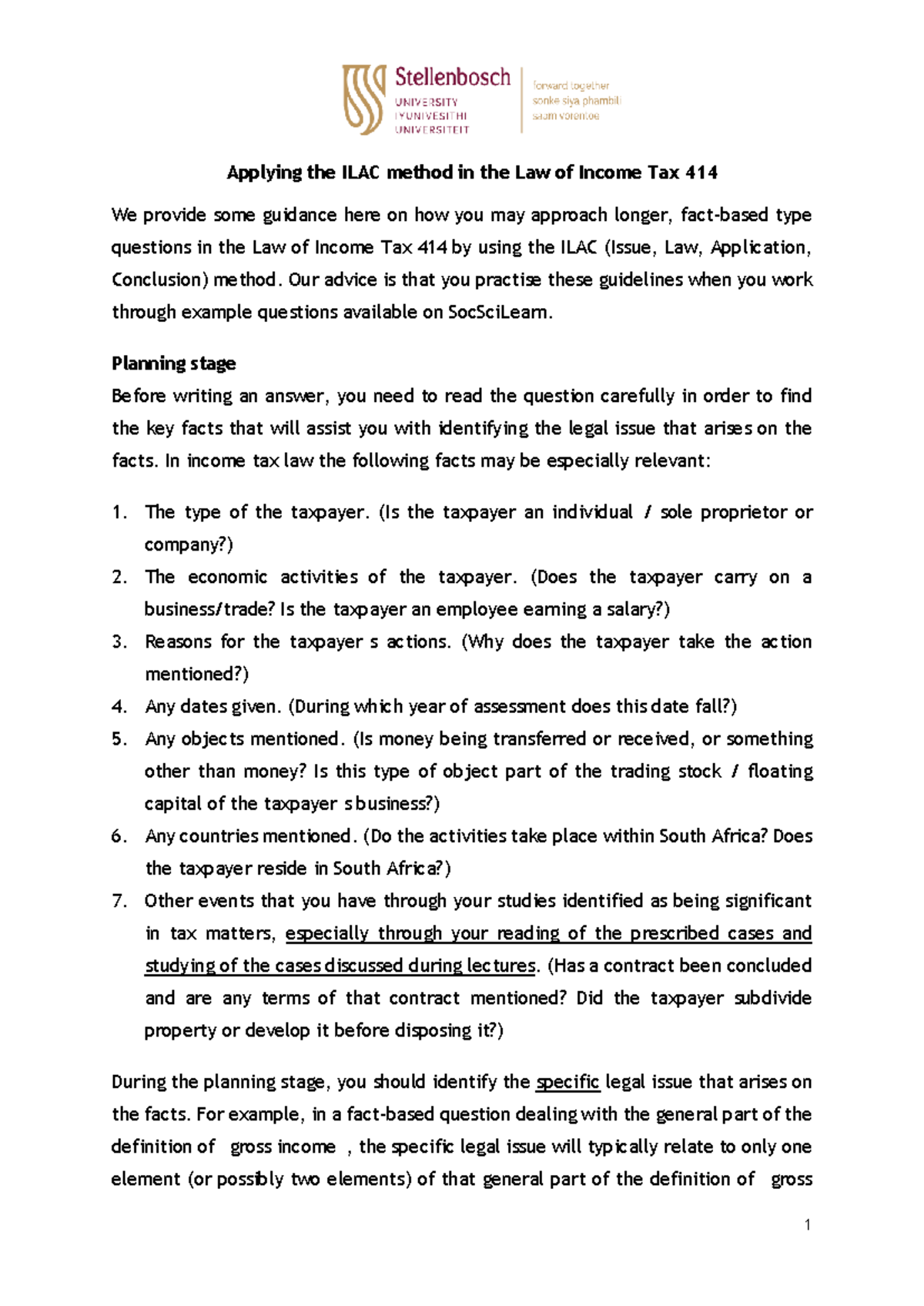 Applying the ILAC Method for Income Tax Law 414: A Guide - Studocu