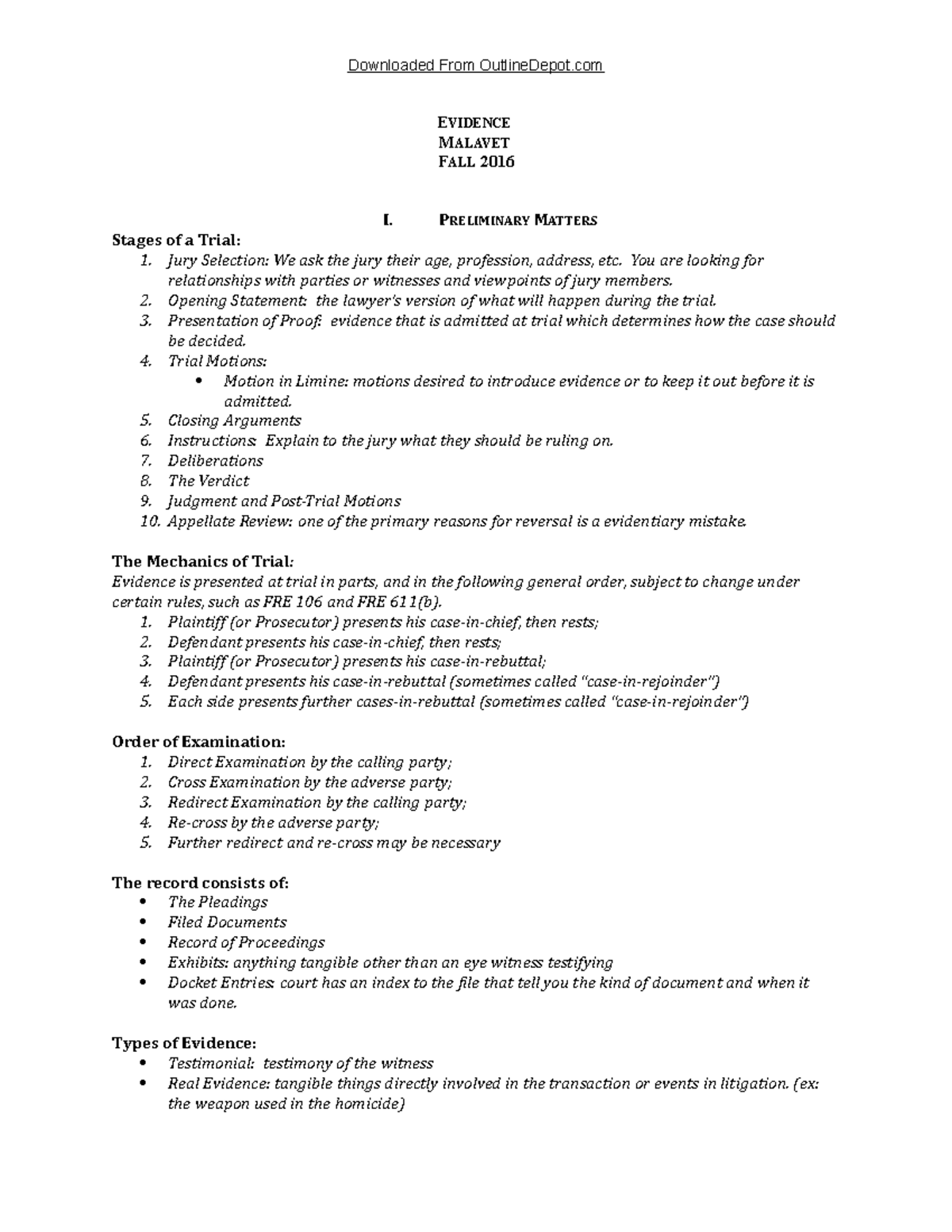 6971 Evidence: Stages and Scope of Trial - Fall 2016 Insights - Studocu