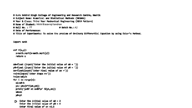 Numerical Methods for ODEs - ME 302041 - 3rd Year Engineering - Studocu