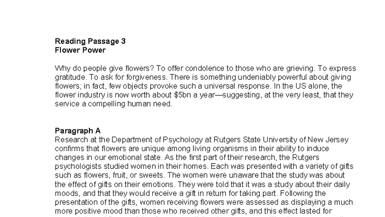 RM Flower Power - The Emotional Impact of Giving Flowers - Studocu