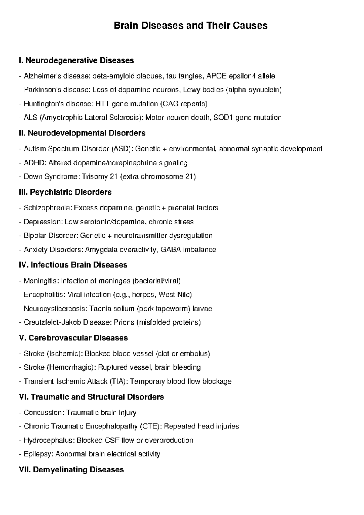 Brain Diseases and Their Causes: A Comprehensive Overview (Brain Bee ...