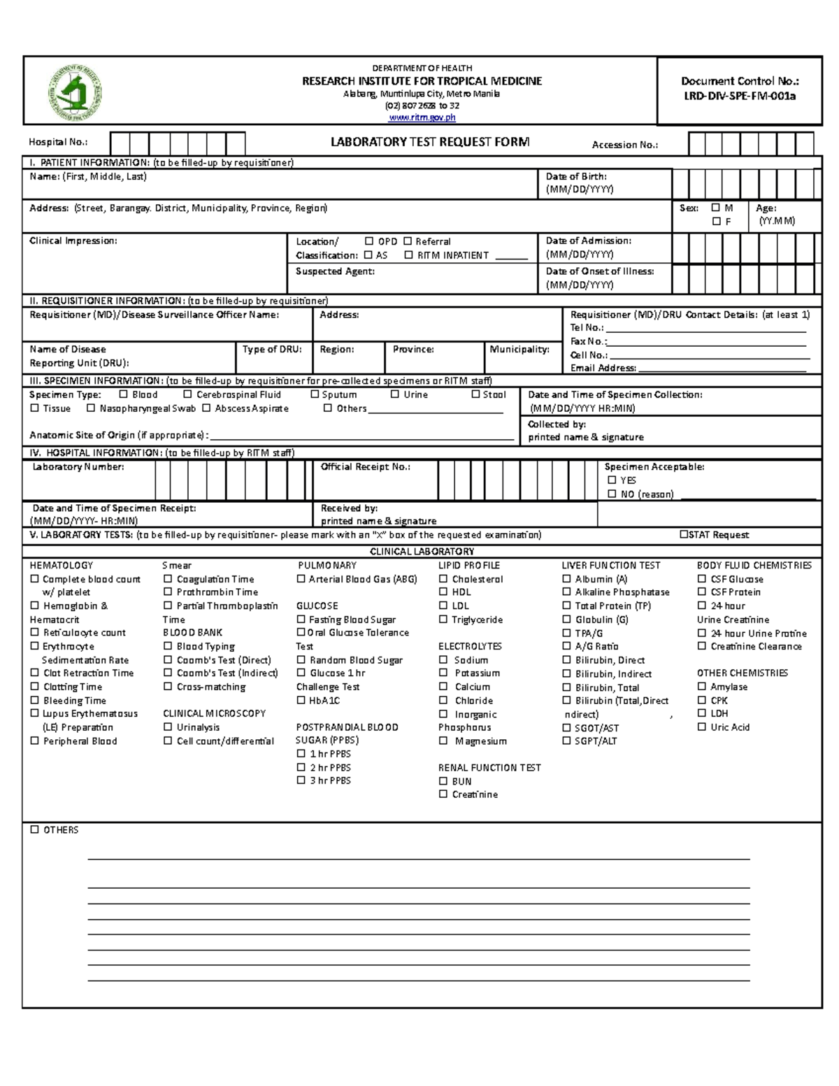 LRD-DIV-SPE-FM-001a-RITM-Lab-Test-Request-Form Clinical-Lab-1 ...