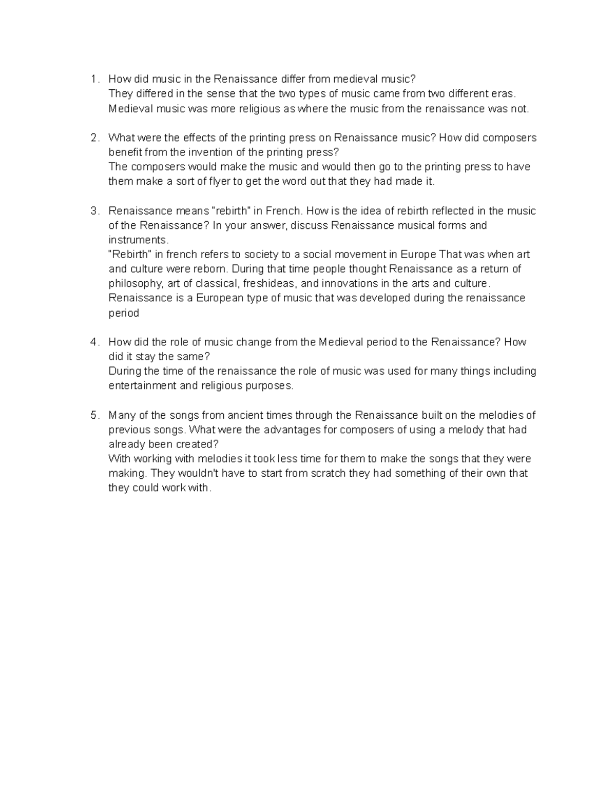Unit 4 Critical Thinking Qs on Renaissance Music Analysis - Studocu