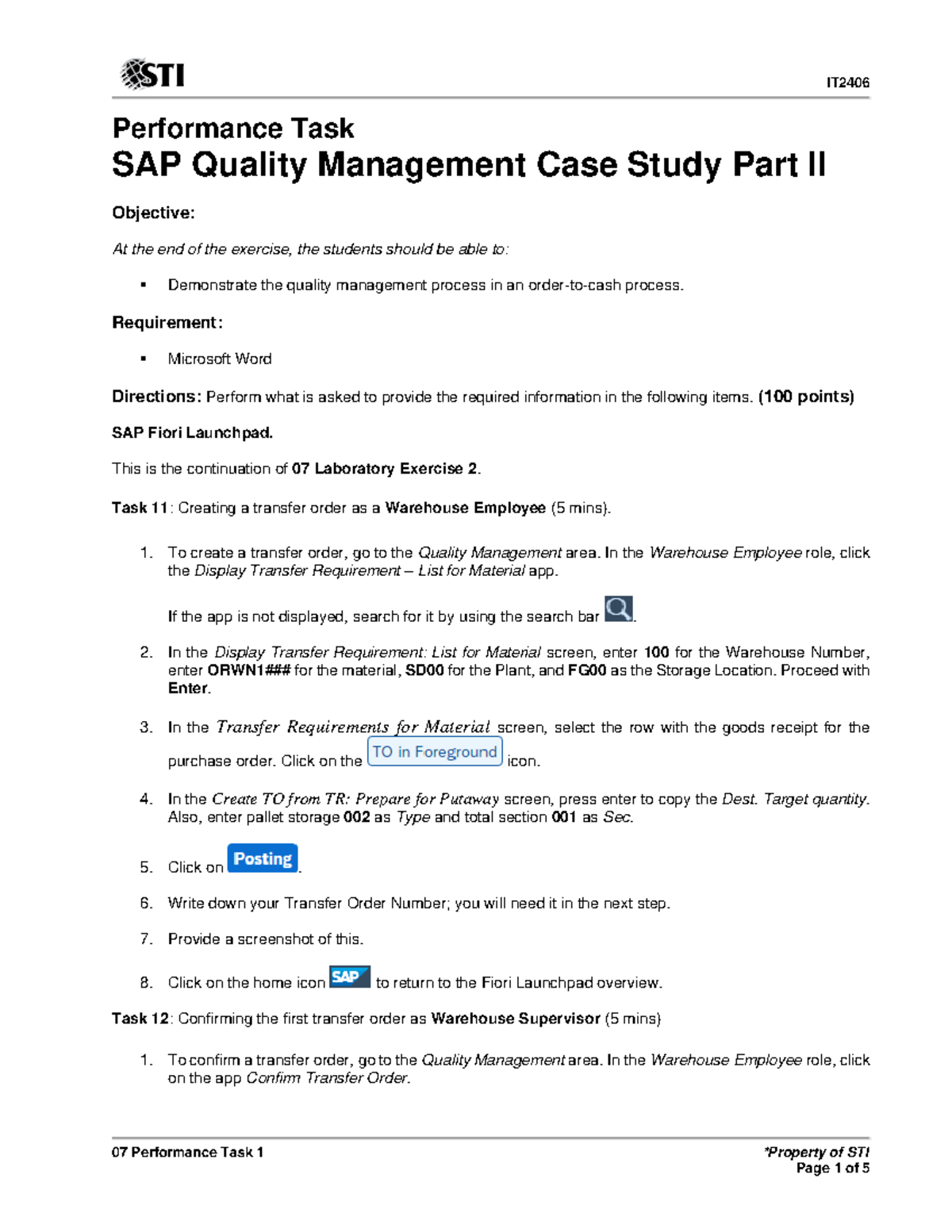 IT2406 Performance Task: SAP Quality Management Case Study II - Studocu