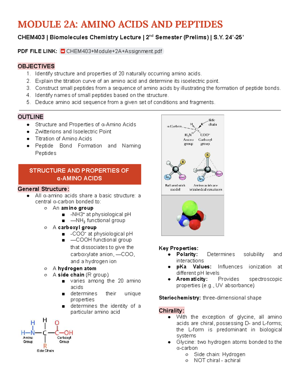 CHEM403: Amino Acids & Peptides - Lecture Notes (2nd Sem Prelims) - Studocu
