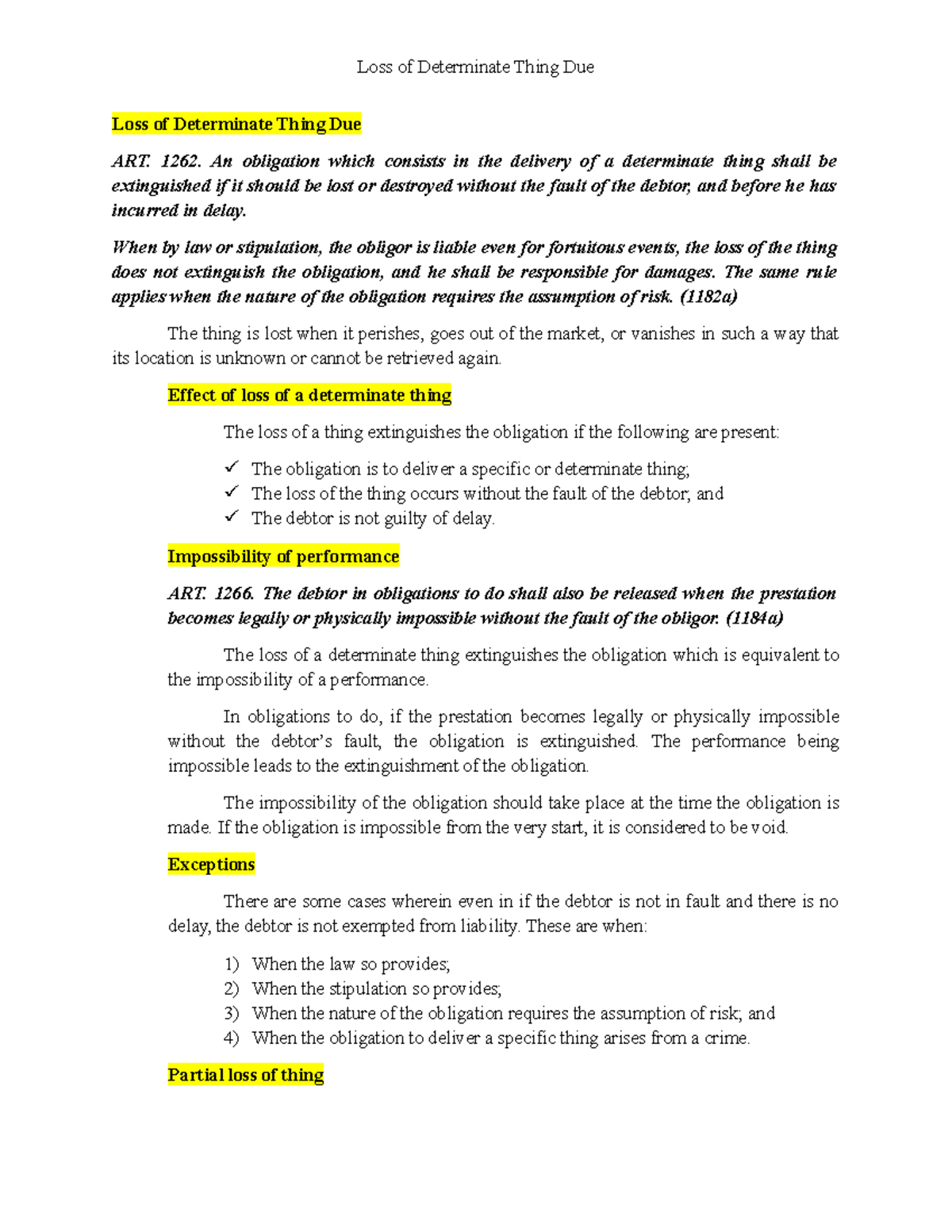 Oblicon - Loss of Determinate Thing Due - Loss of Determinate Thing Due ...