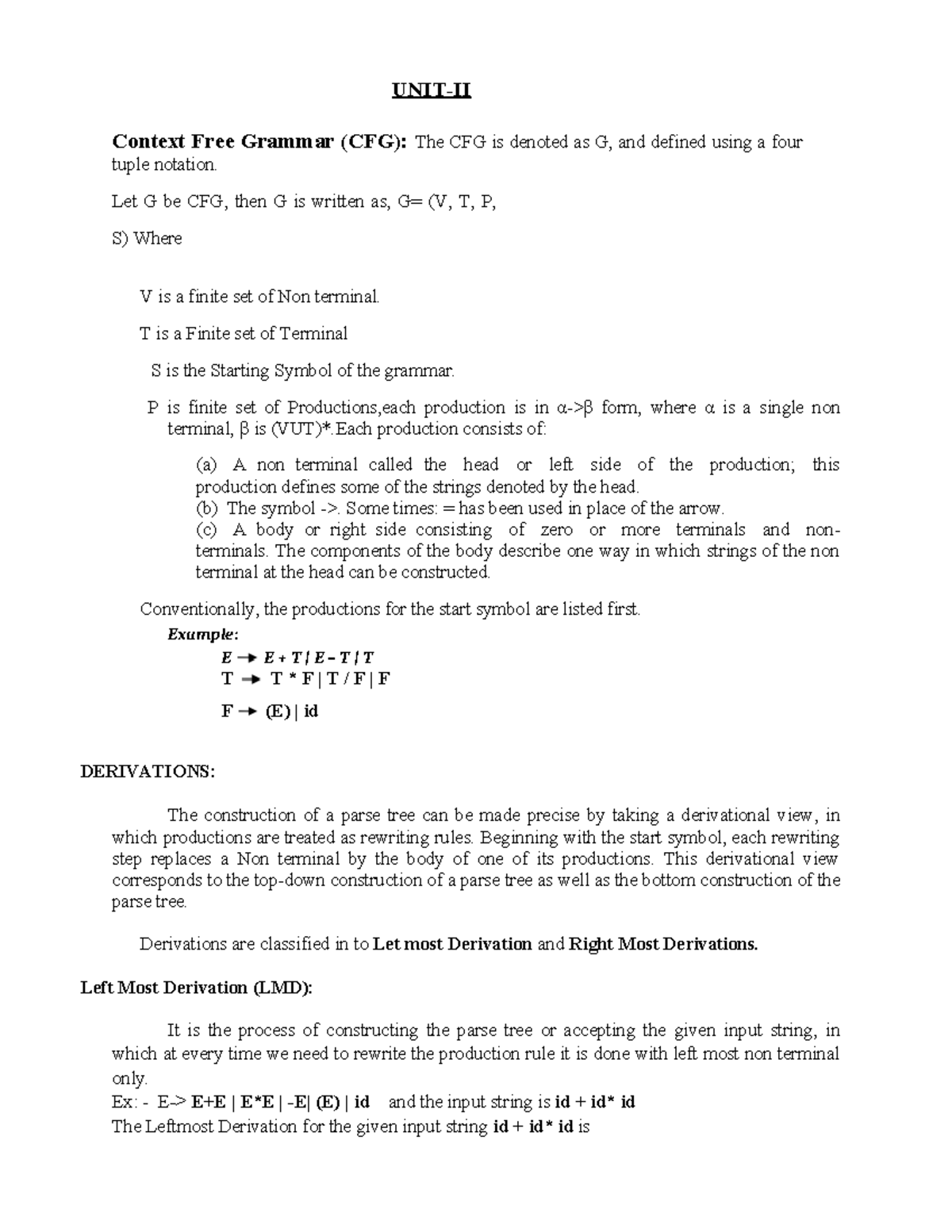 ATCD-UNIT-II: Context Free Grammar (CFG) Overview and Parsing ...