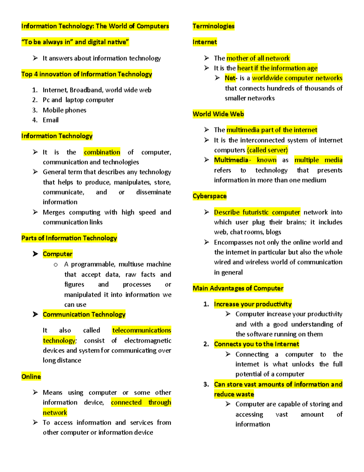 IT 101: Comprehensive Review of Information Technology Concepts - Studocu