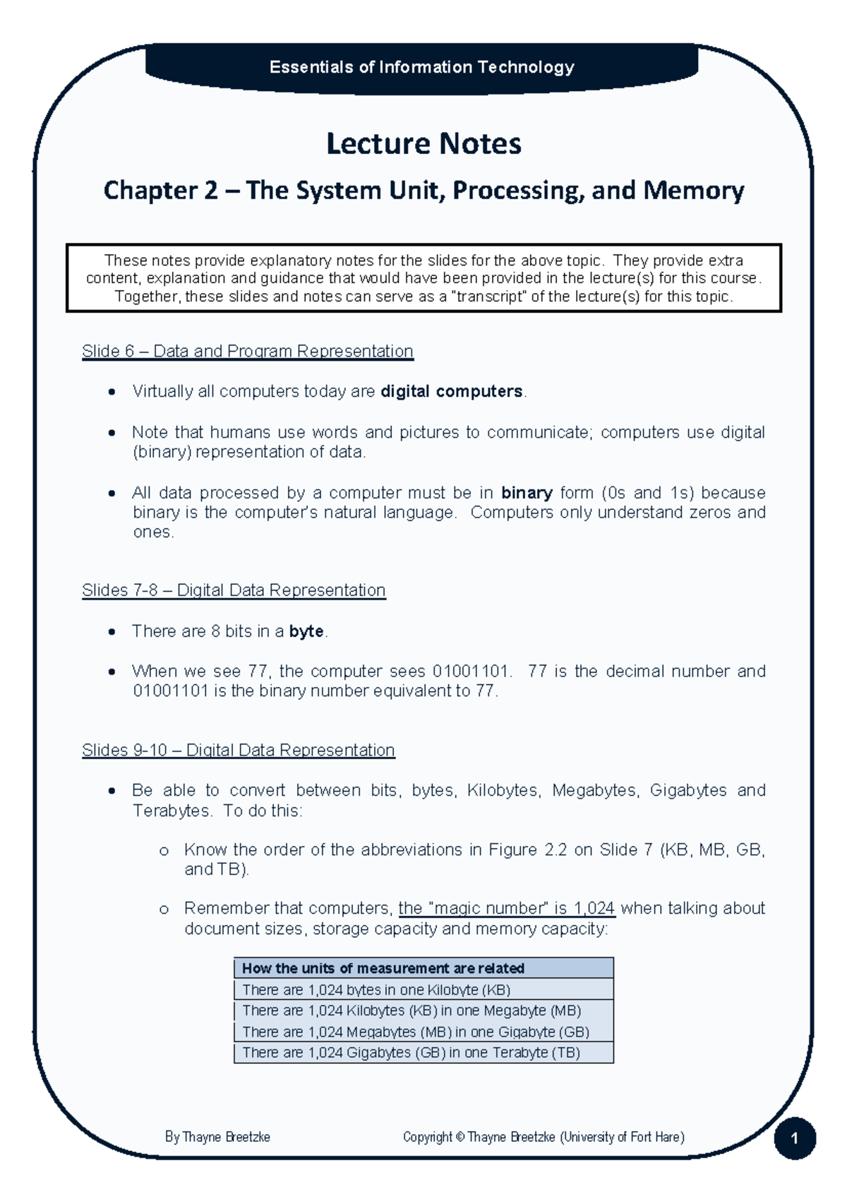 Lecture Notes: Chapter 2 - System Unit, Processing & Memory - Studocu