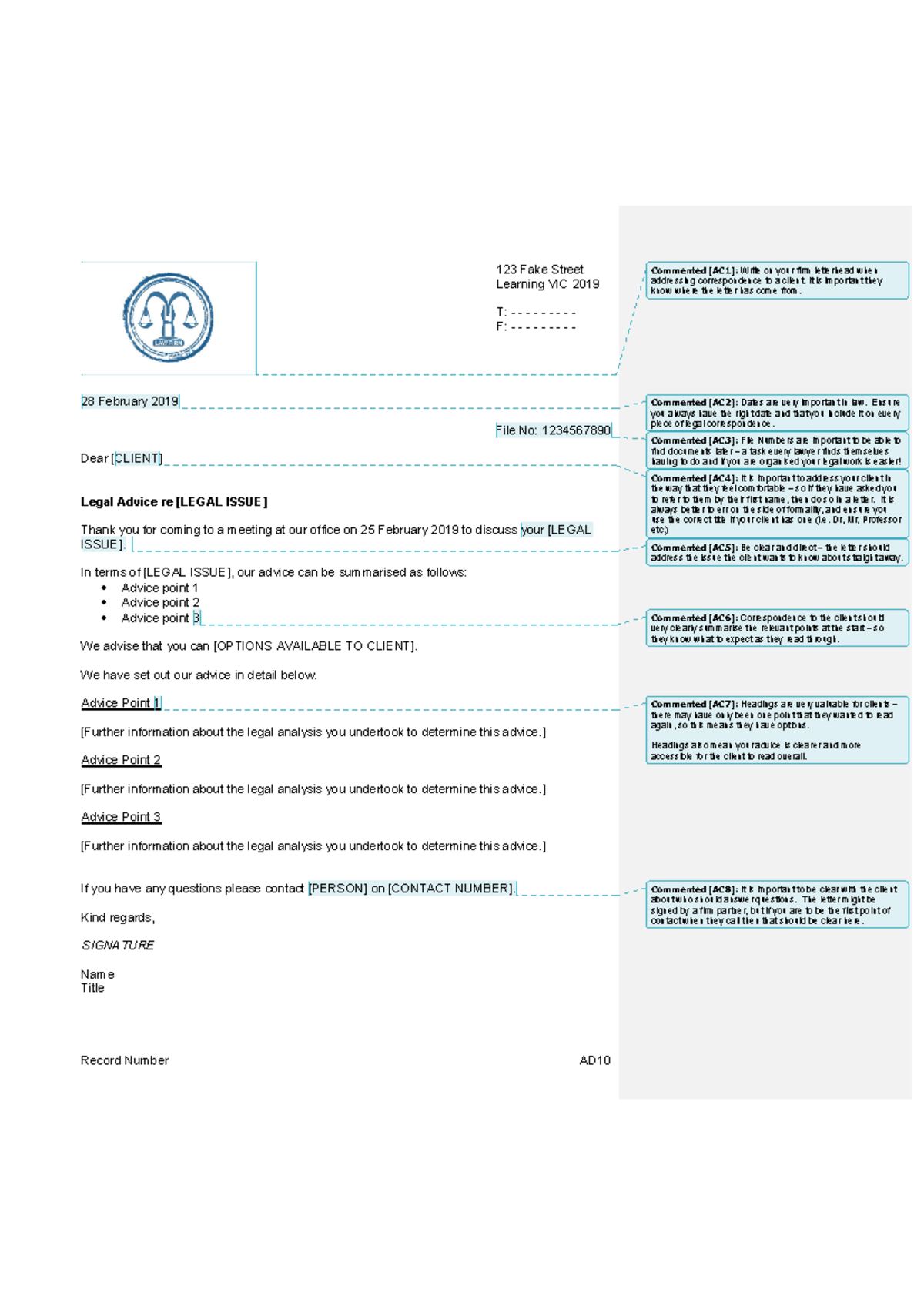 Legal Advice Letter Structure Template for Effective Client ...