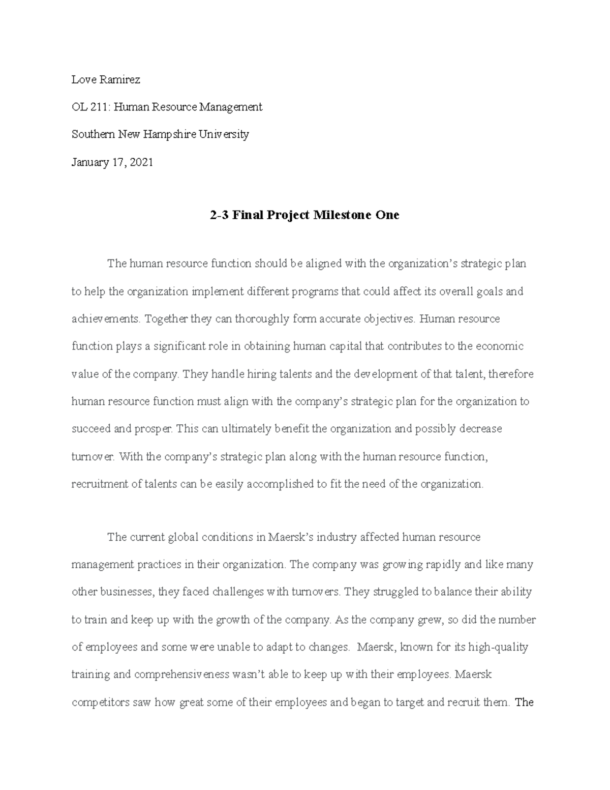 OL 211 2-3 final project milestone one - Love Ramirez OL 211: Human ...