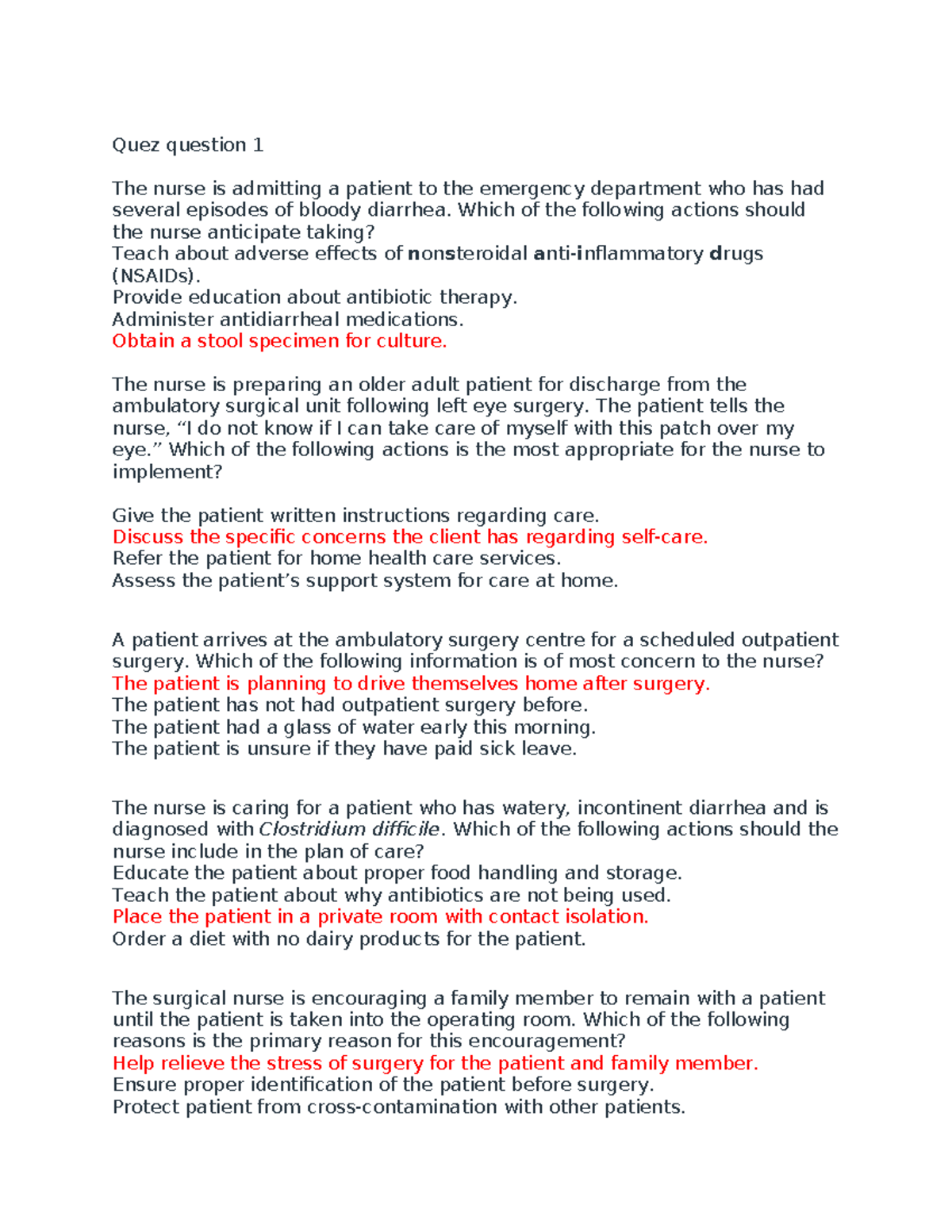 NUR 101 Quiz Questions: Patient Care Scenarios and Interventions - Studocu