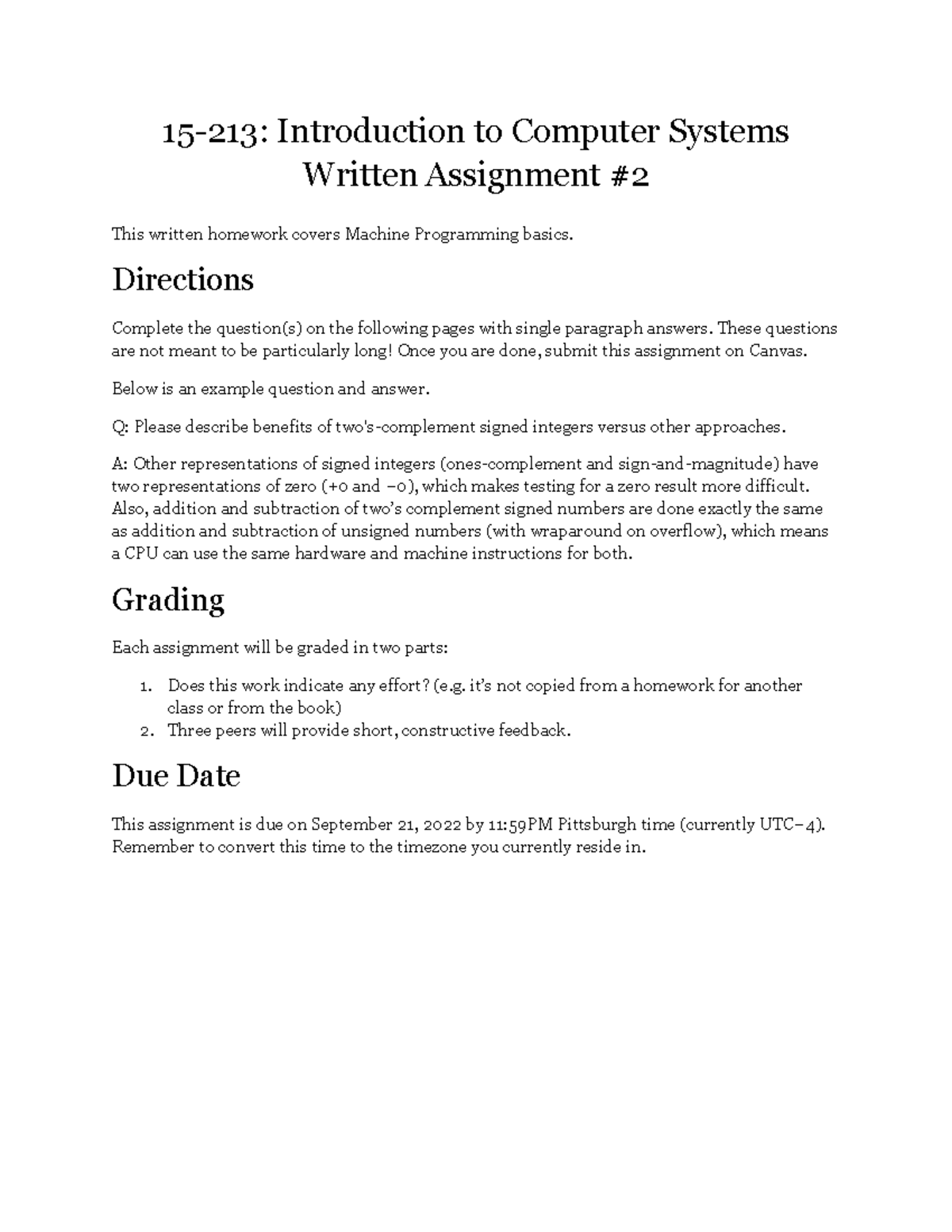 WA2 Solutions - Written Assignment for practice - 15-213: Introduction ...