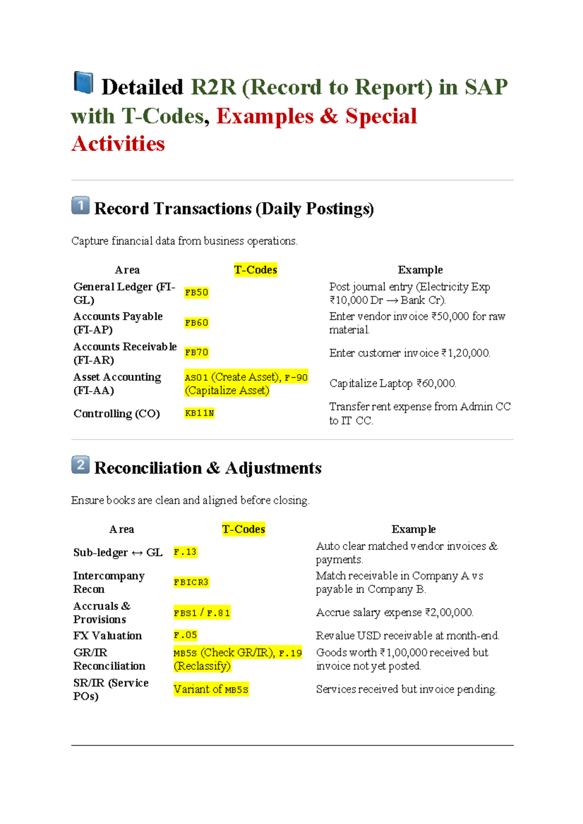 SAP R2R (Record to Report) Notes - Comprehensive Guide - Studocu