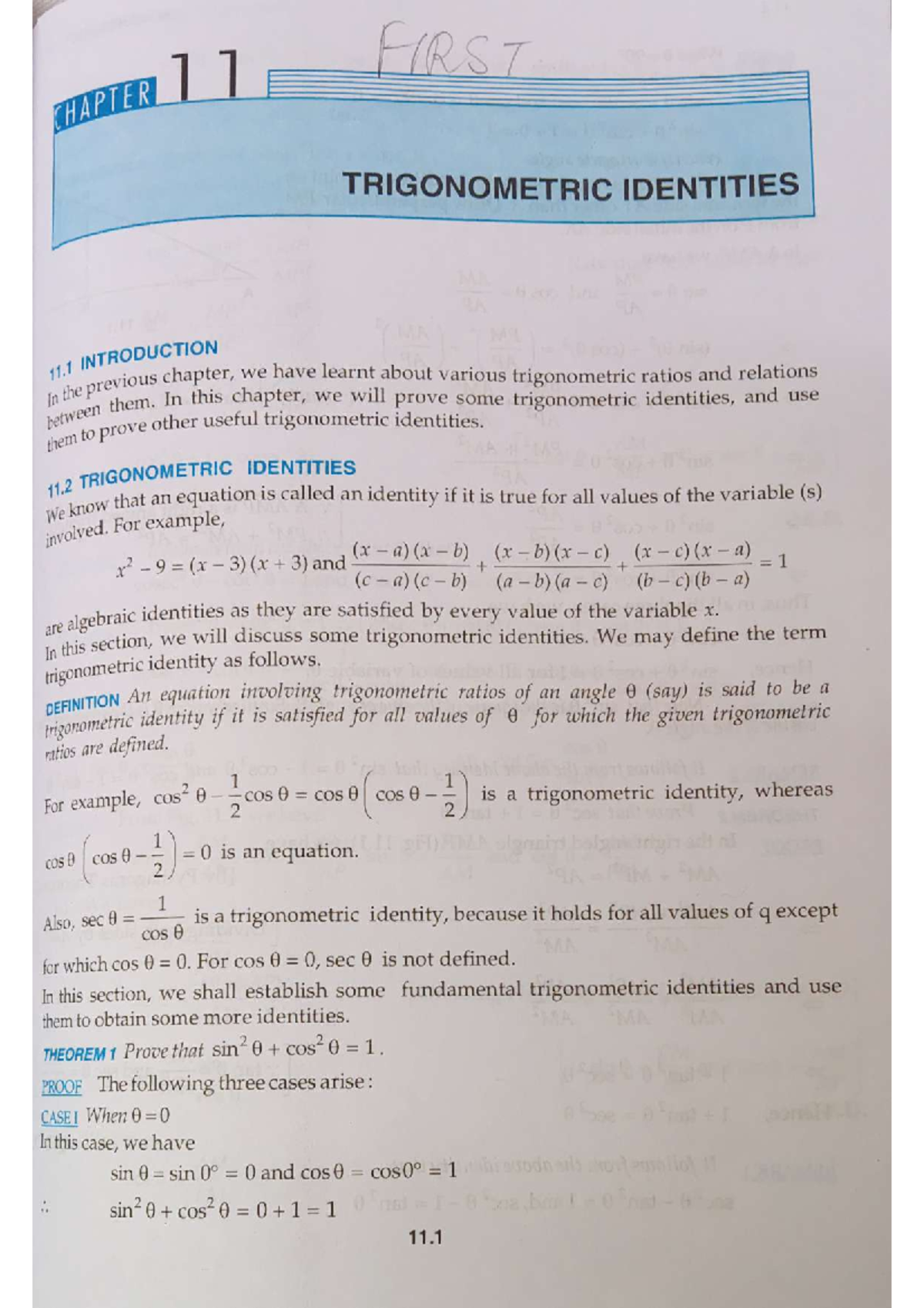 CHAPTER 11: TRIGONOMETRIC IDENTITIES - INTRODUCTION AND PROOFS - Studocu