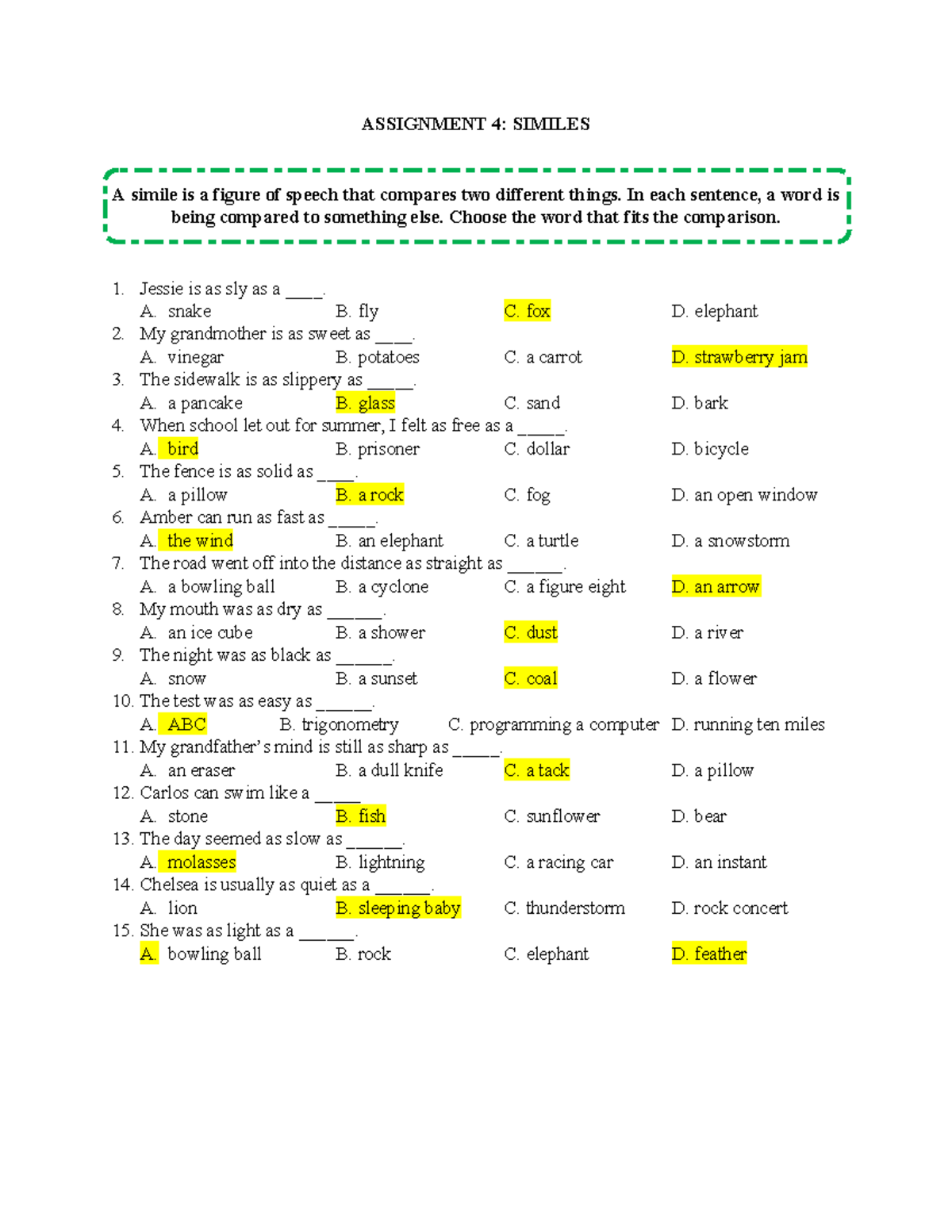ASSIGNMENT 4: SIMILES - E-Learning Activities - Studocu