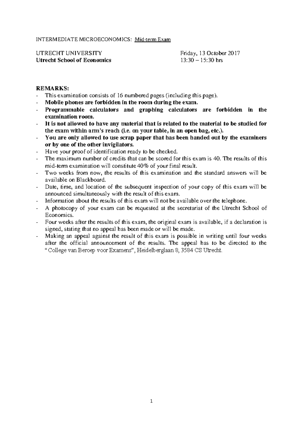 Midterm Exam Notes for Intermediate Microeconomics (ECON 202) - Studeersnel