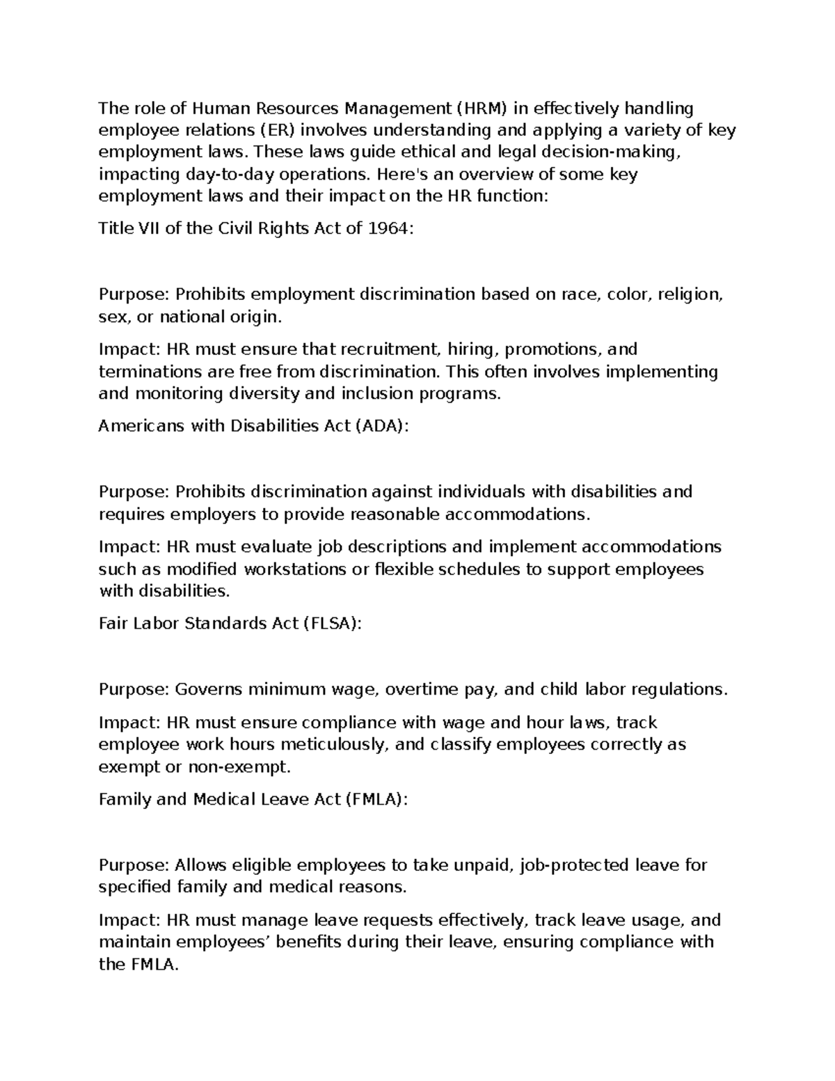 Discussion 3 400 - HRM and Key Employment Laws Overview - Studocu