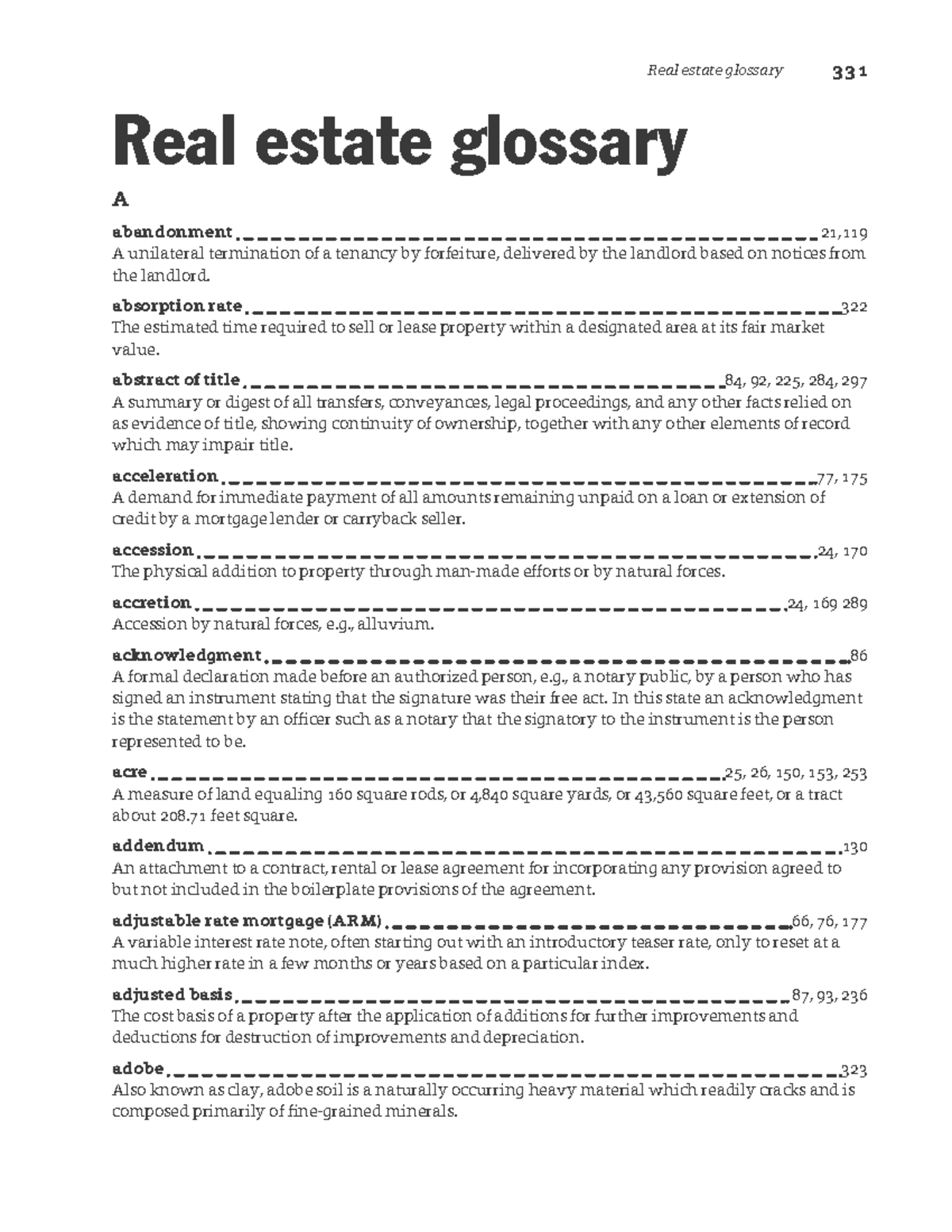 Real Estate Glossary for DRE Salesperson Exam 331 - Studocu