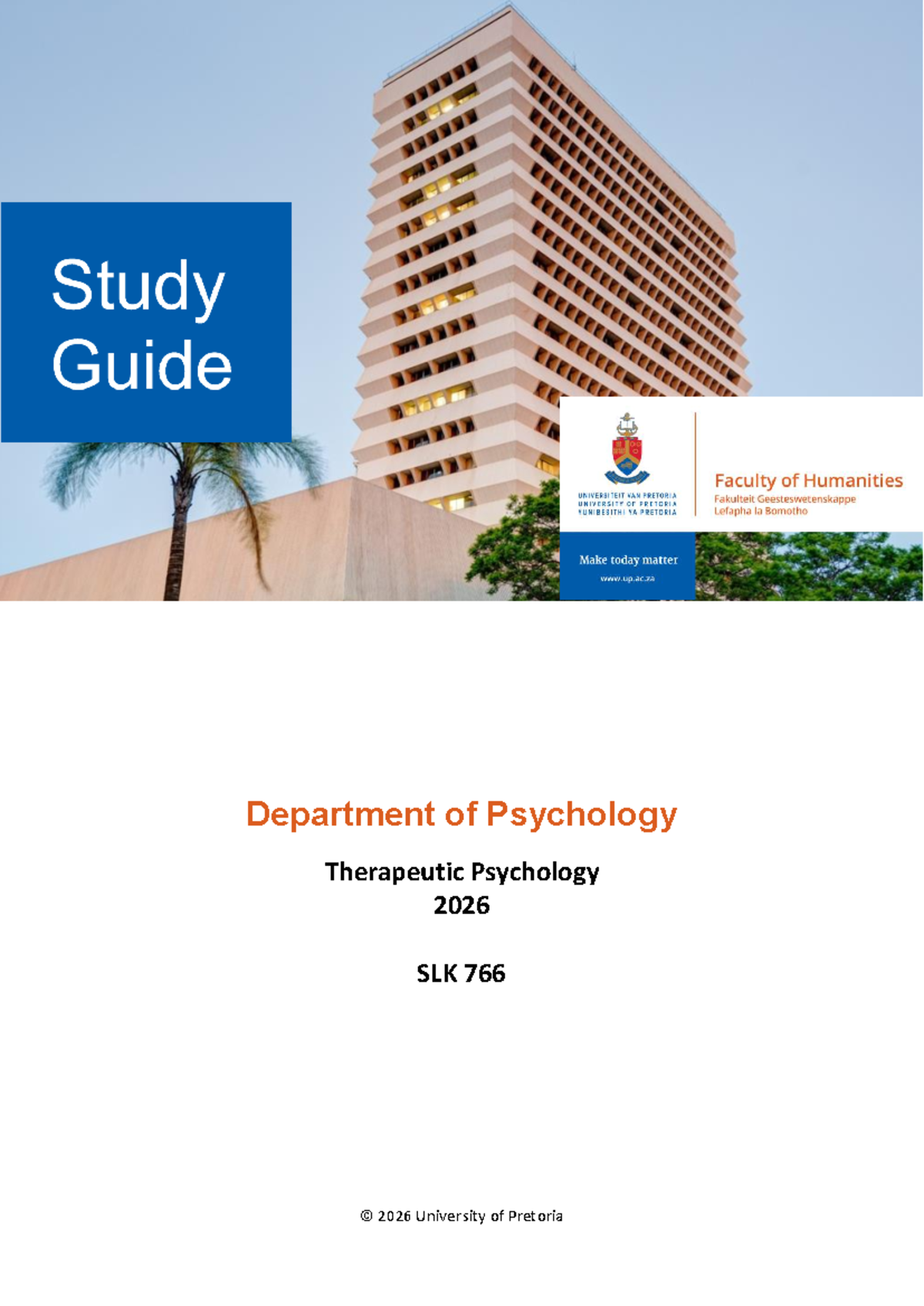 SLK 766 Therapeutic Psychology Study Guide 2026 - University of ...