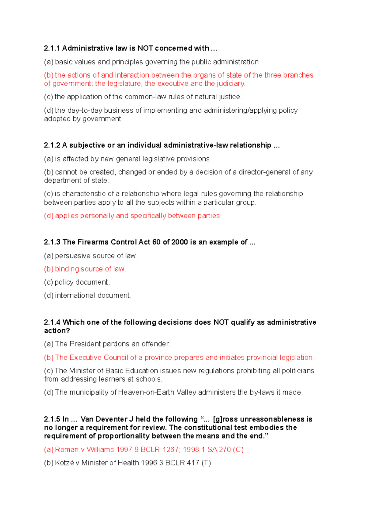 Administrative Law MCQ Quiz - Key Concepts and Principles - Studocu
