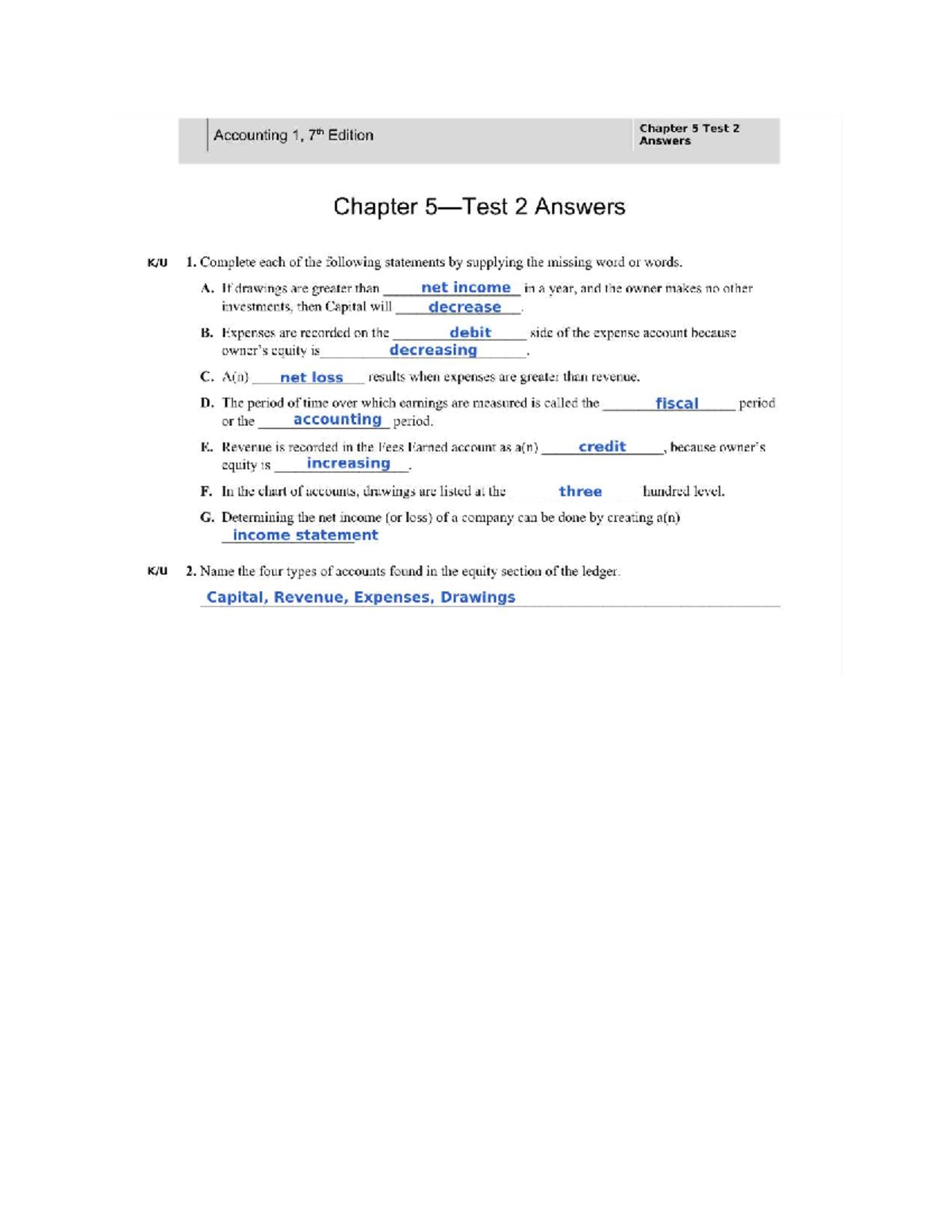 Accounting 1 C.5 Test 2 Answers & Solutions for Chapter 5 Exam - Studocu