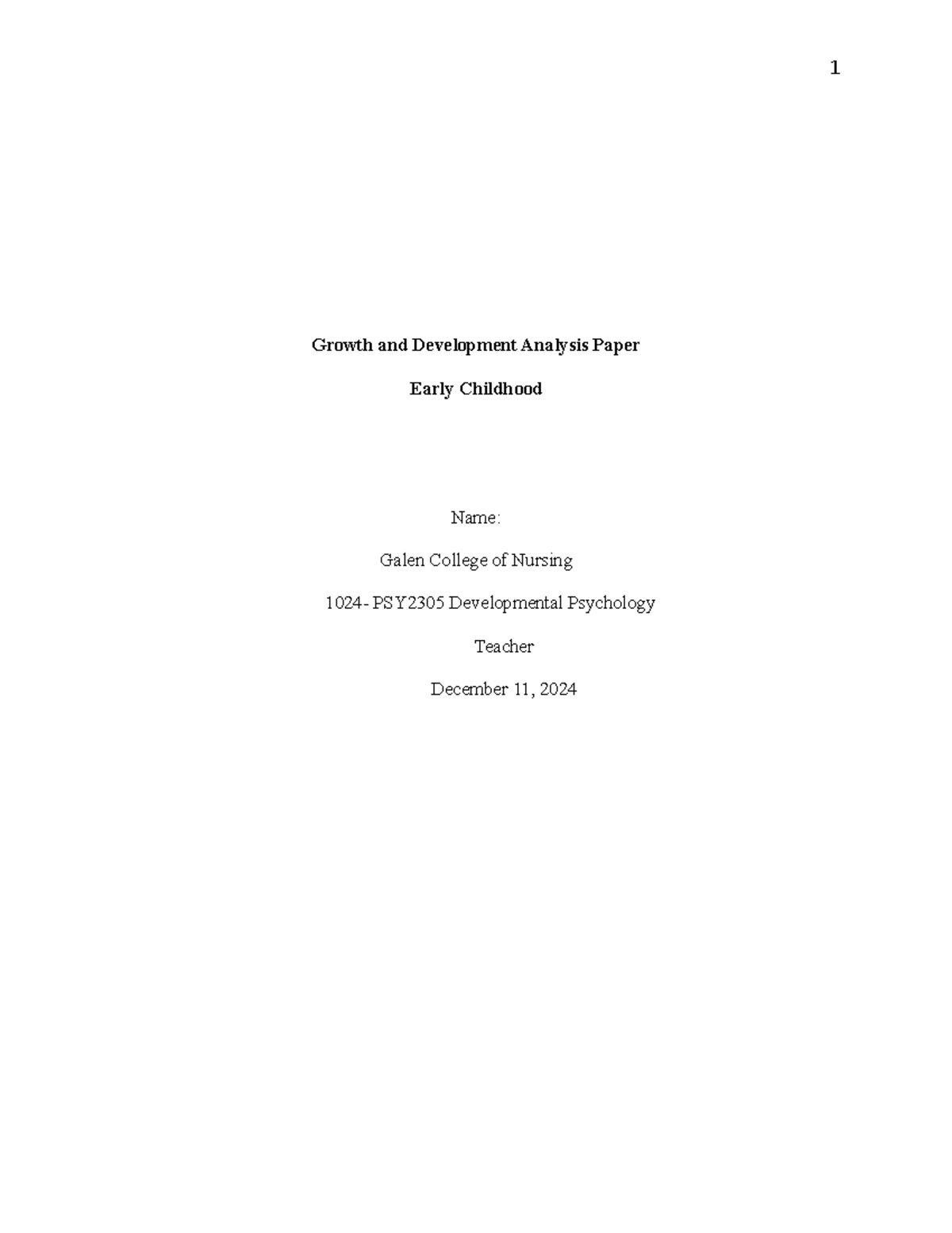 PSY2305 Final Exam: Growth and Development Analysis in Early Childhood ...
