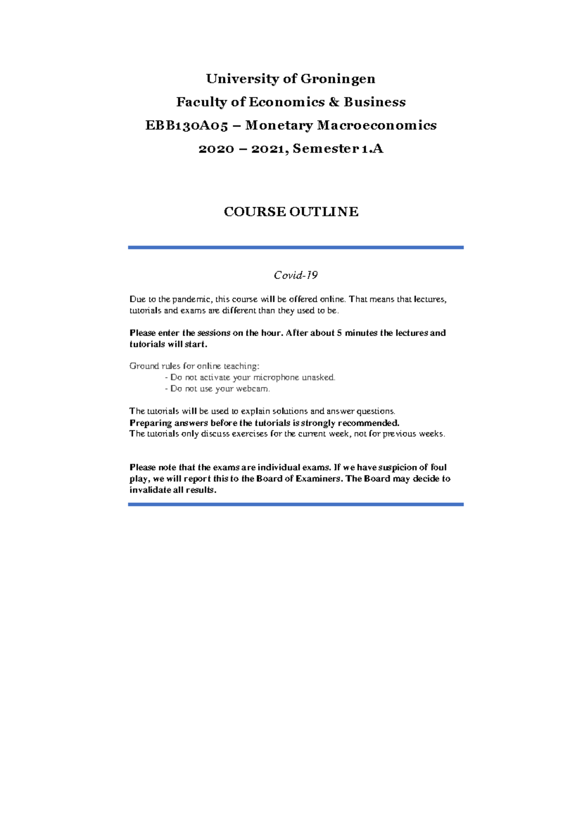 EBB130A05 - Monetary Macroeconomics Course Outline for 2020-2021 ...