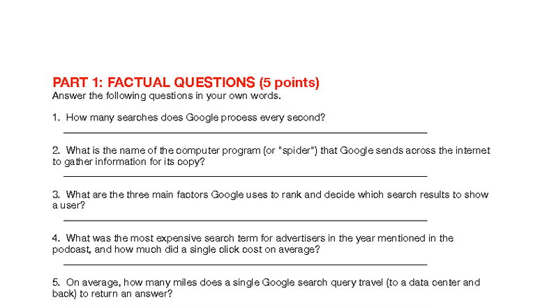 How Google Works: Factual Qs, True/False, & Discussion Exercises - Studocu