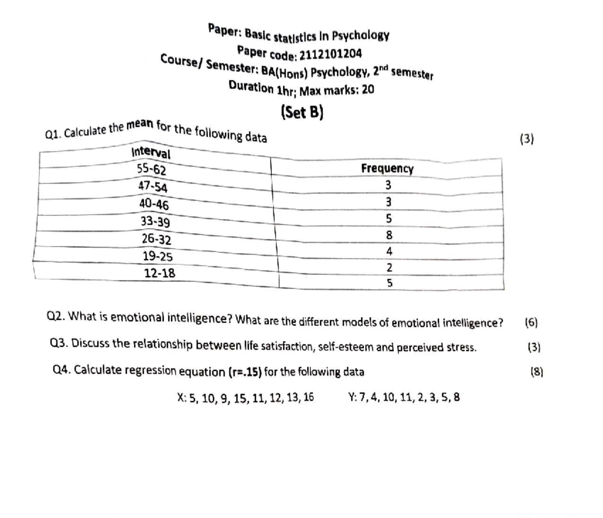 B.A. (H) Psychology II Sem: PYQ on Basic Statistics (Paper Code ...