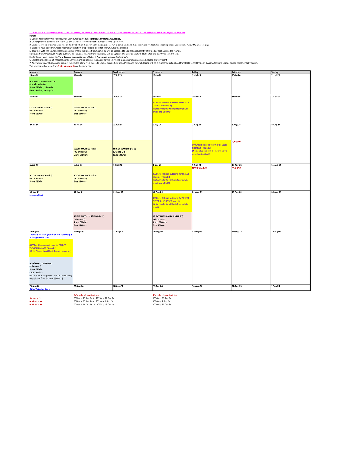 UGCPE Course Registration Schedule for Sem 1, AY2024/25 - Studocu