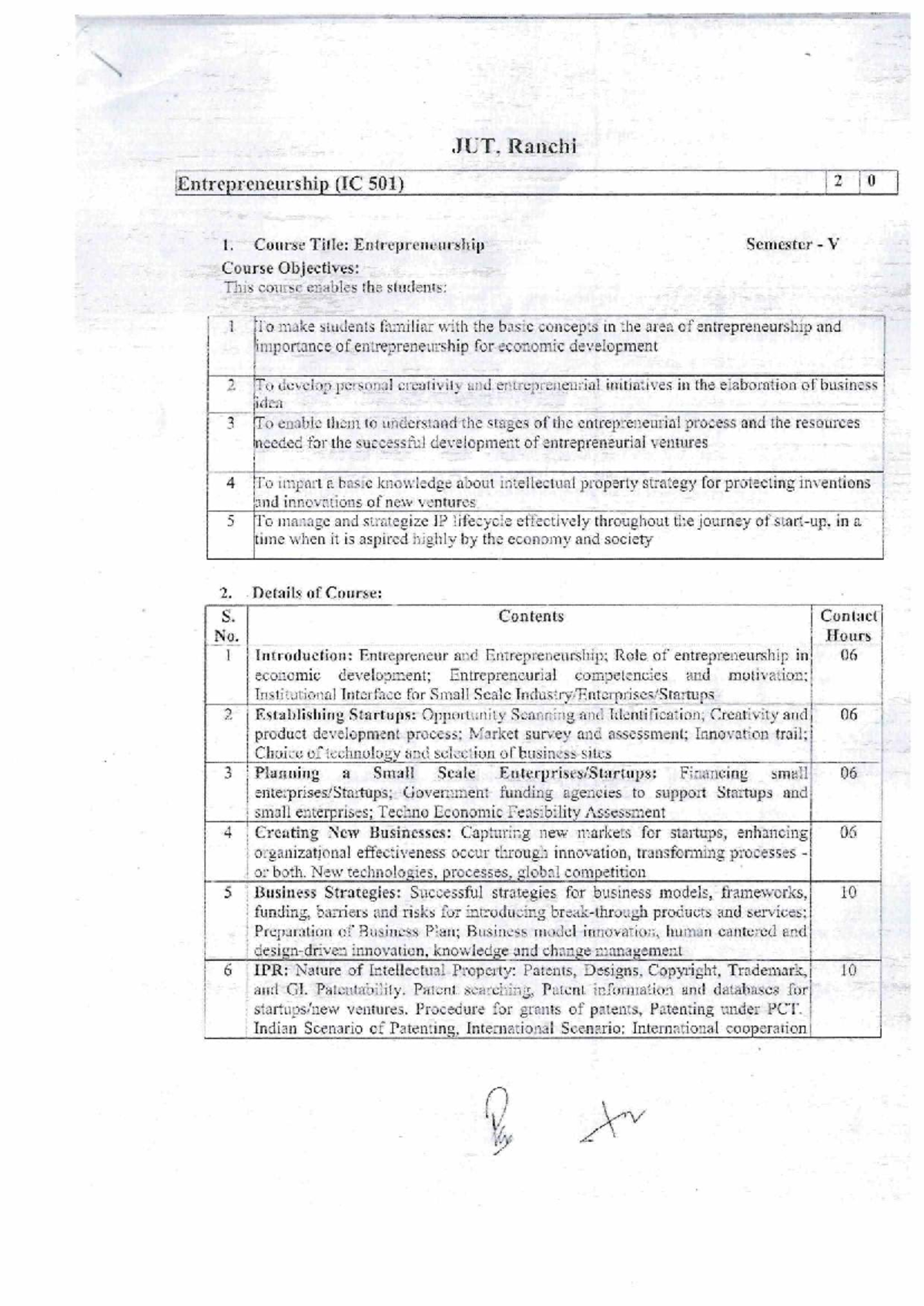JUT, Ranchi Entrepreneurship Syllabus (IC 501) - Semester V - Studocu