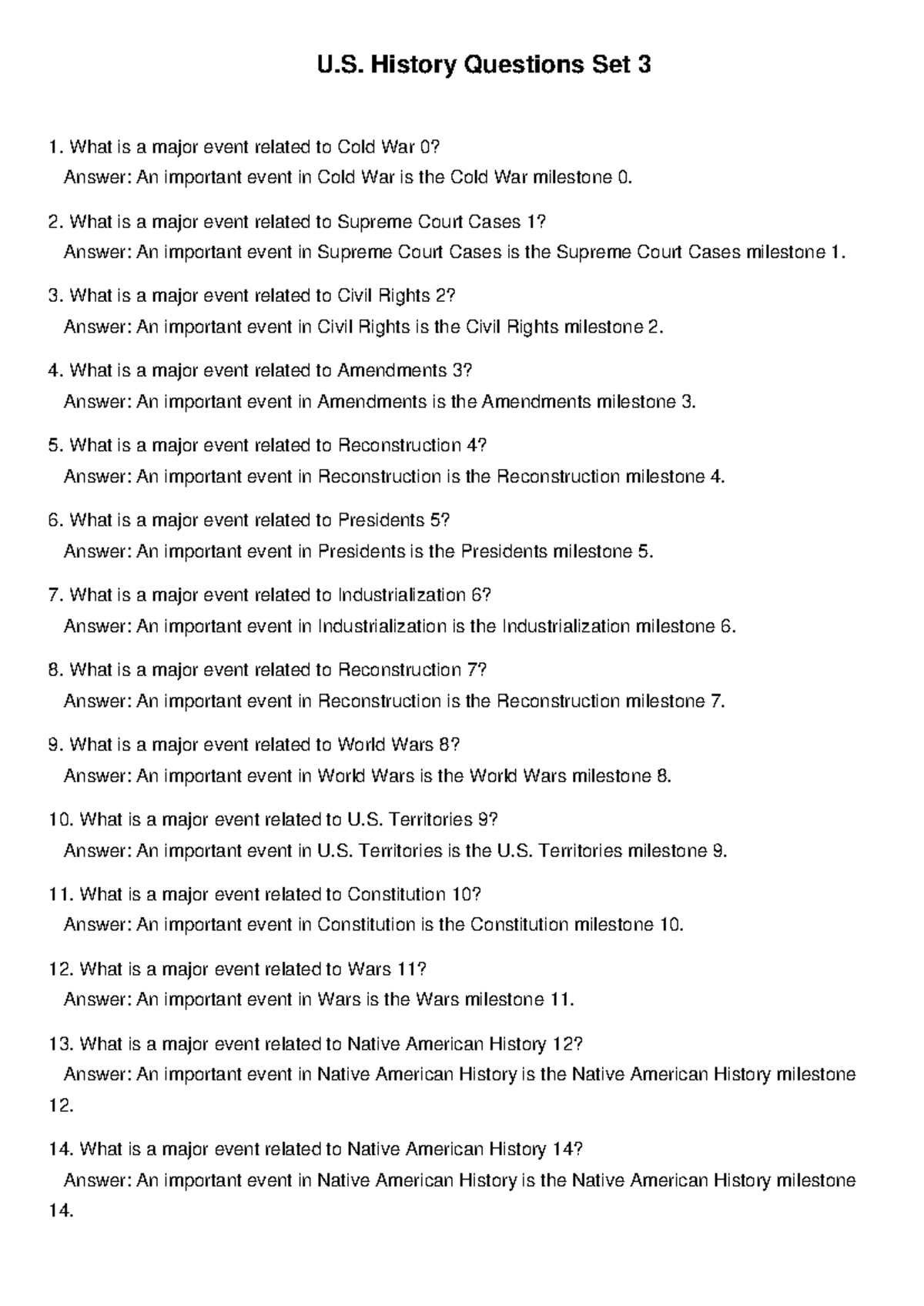 U.S. History Questions Set 3: Key Events and Milestones - Studocu