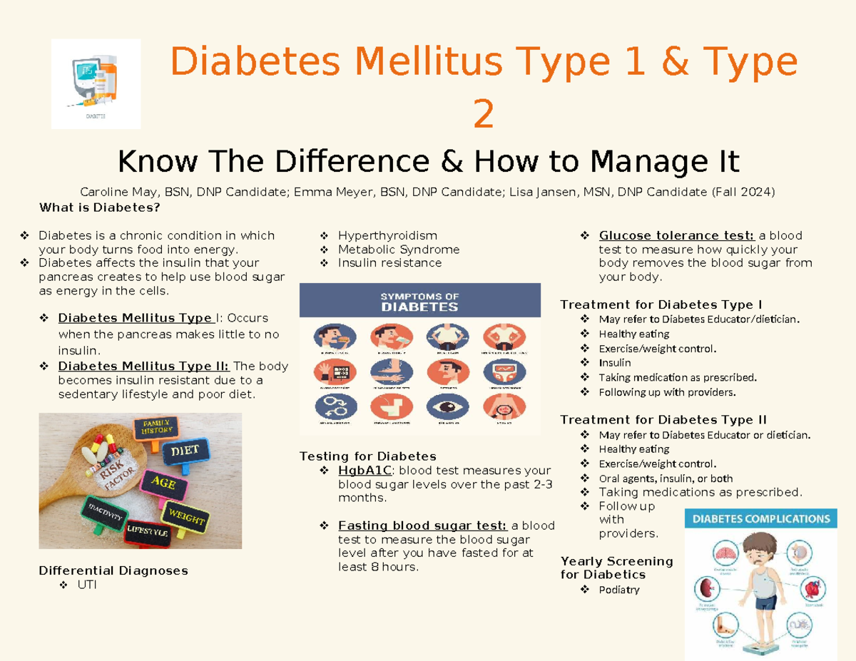 Diabetes Mellitus Management: Type 1 & Type 2 Differences - Studocu