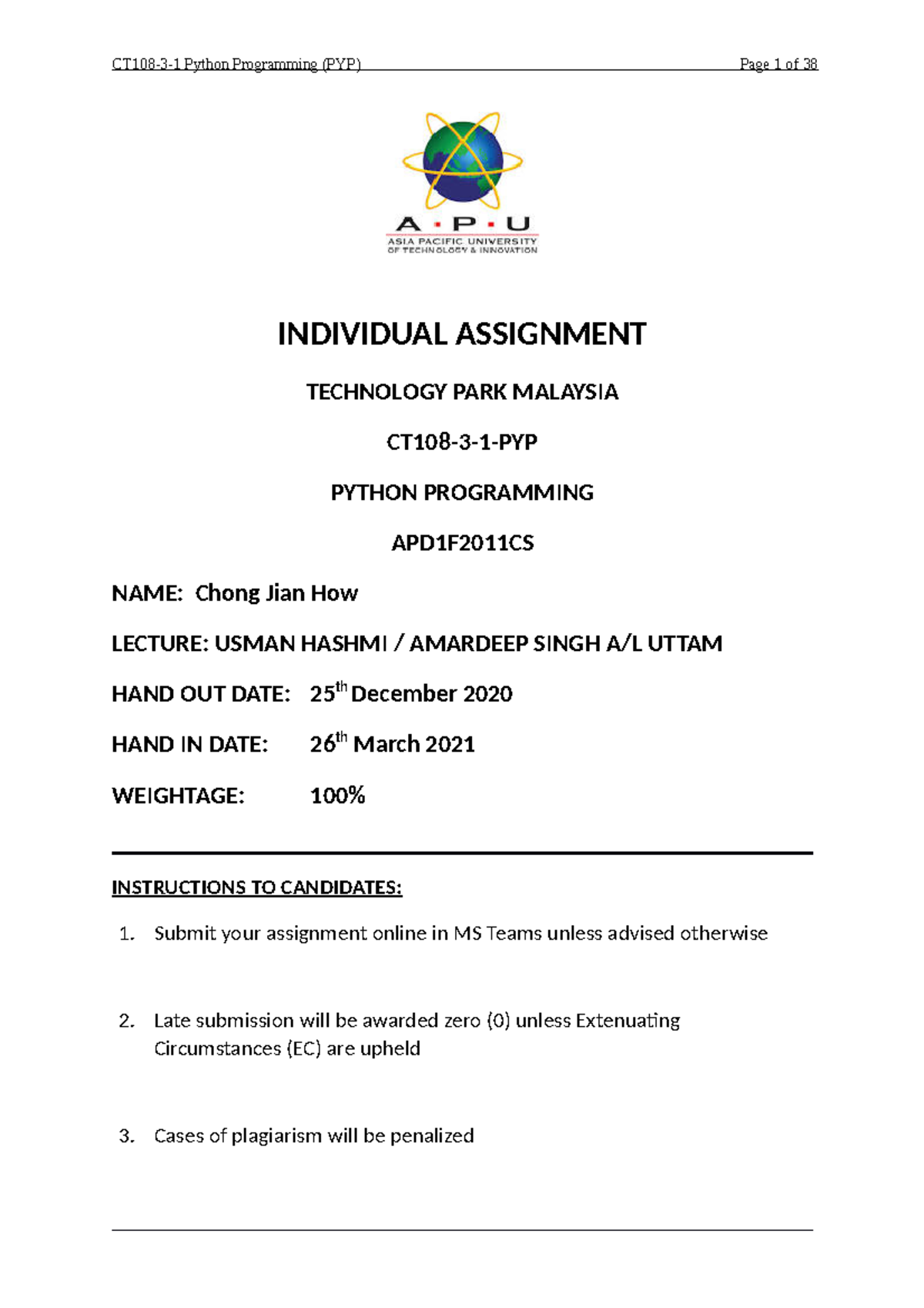 CT108-3-1-PYP Individual Assignment: Technology Park Malaysia - Studocu