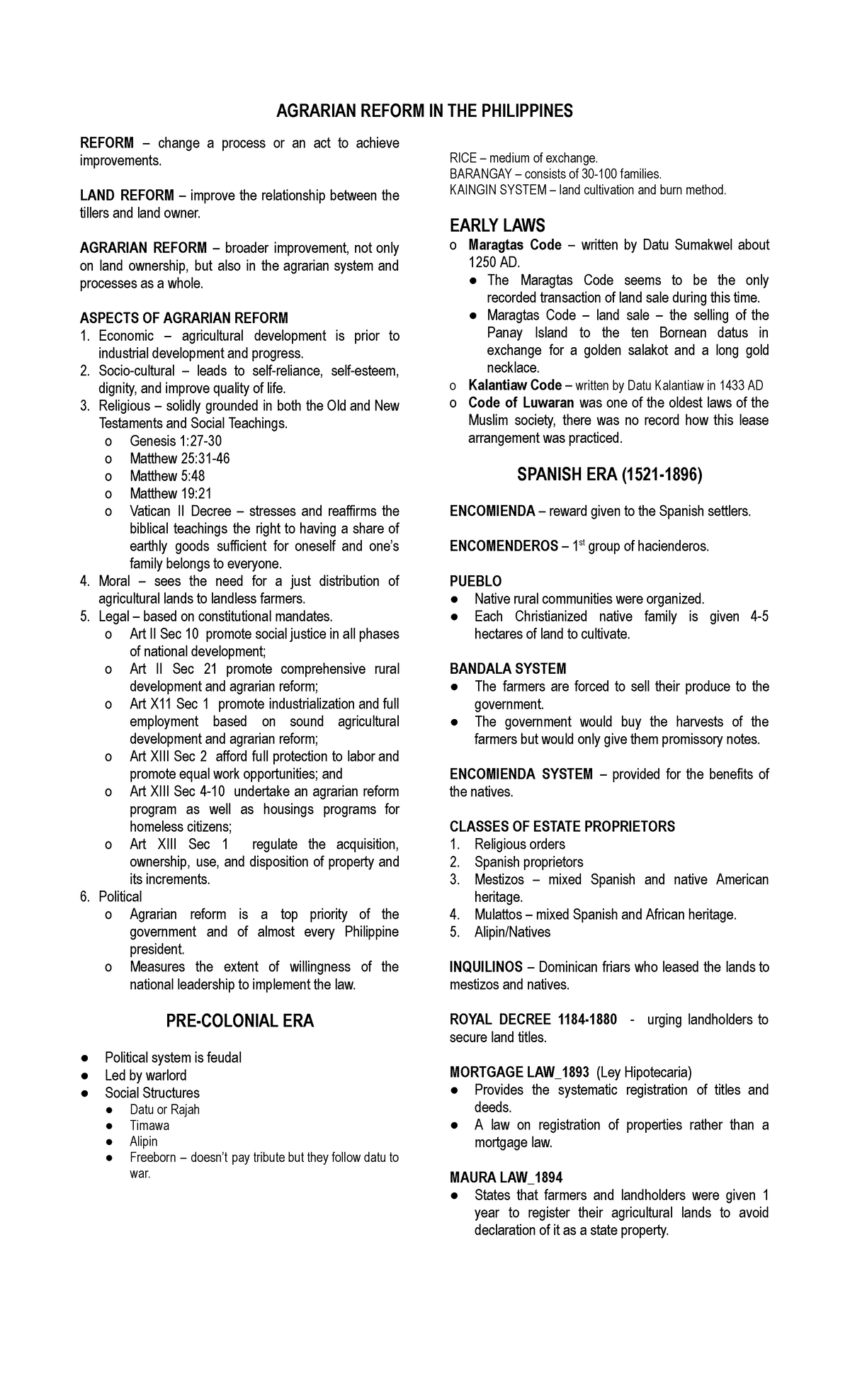 WEEK 15-16: Agrarian Reform in the Philippines - Key Concepts and ...