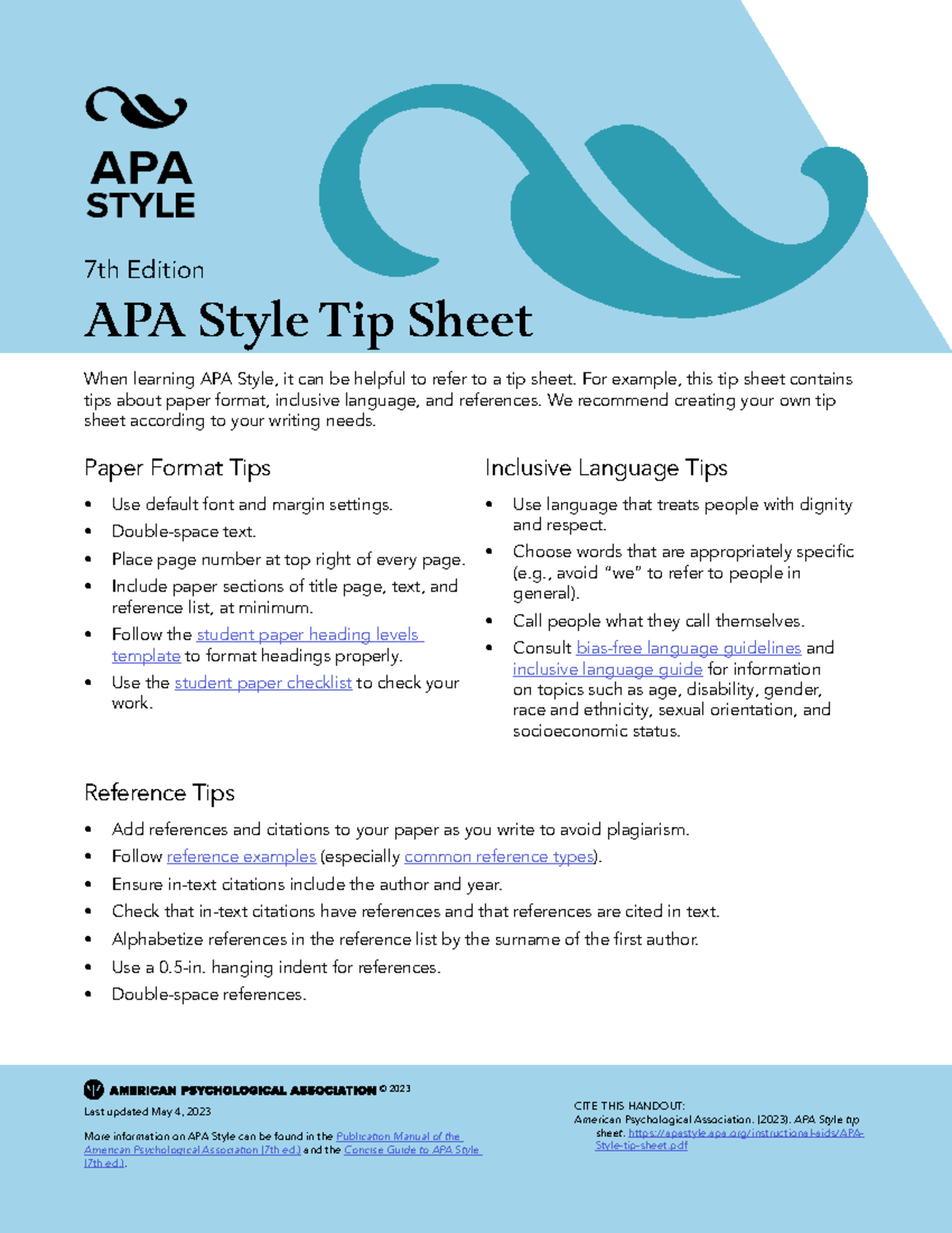 APA 7th Edition Tip Sheet: Essential Guidelines for Students - Studocu