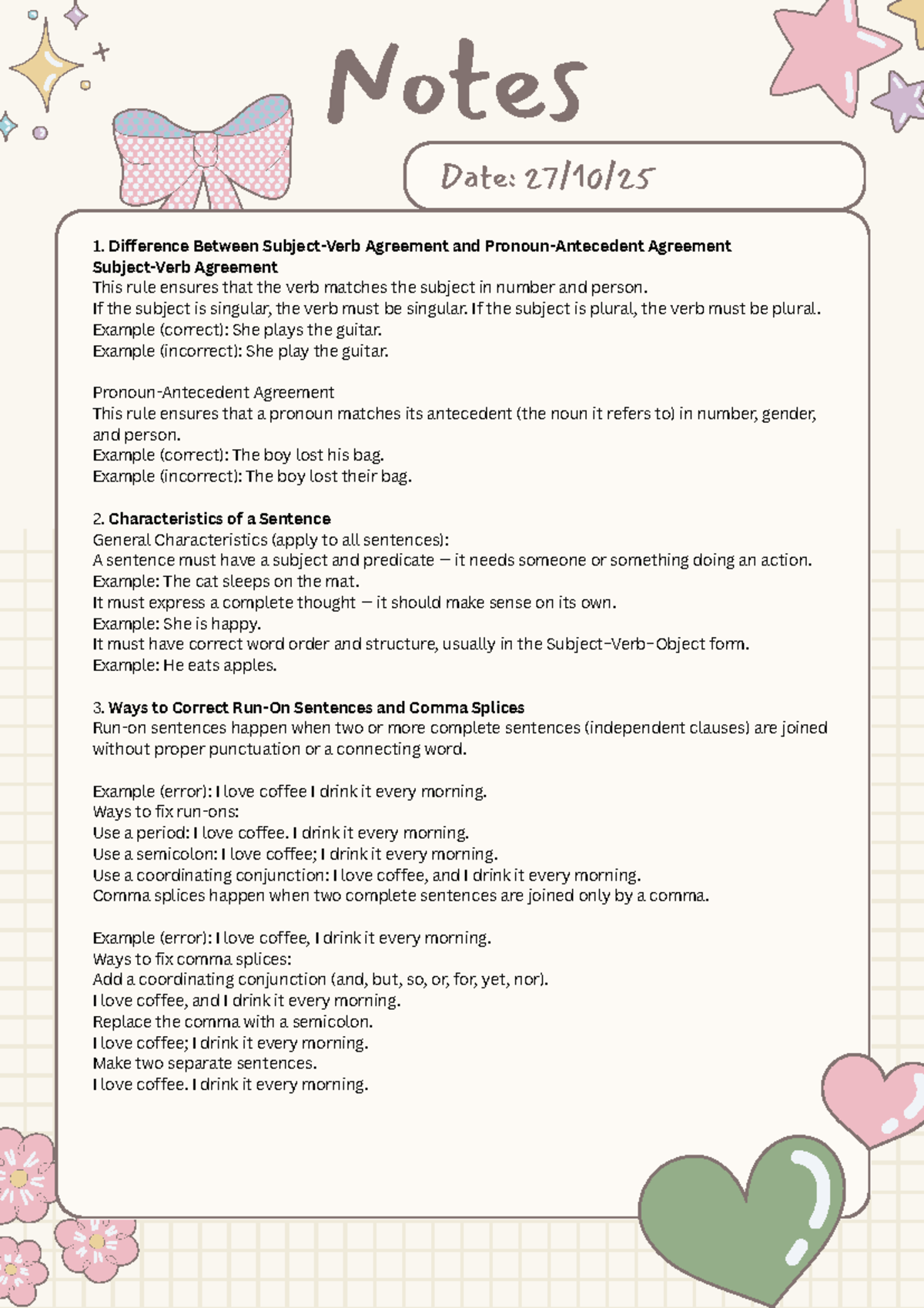 Proofreading Notes: Agreement, Sentence Structure & Corrections - Studocu