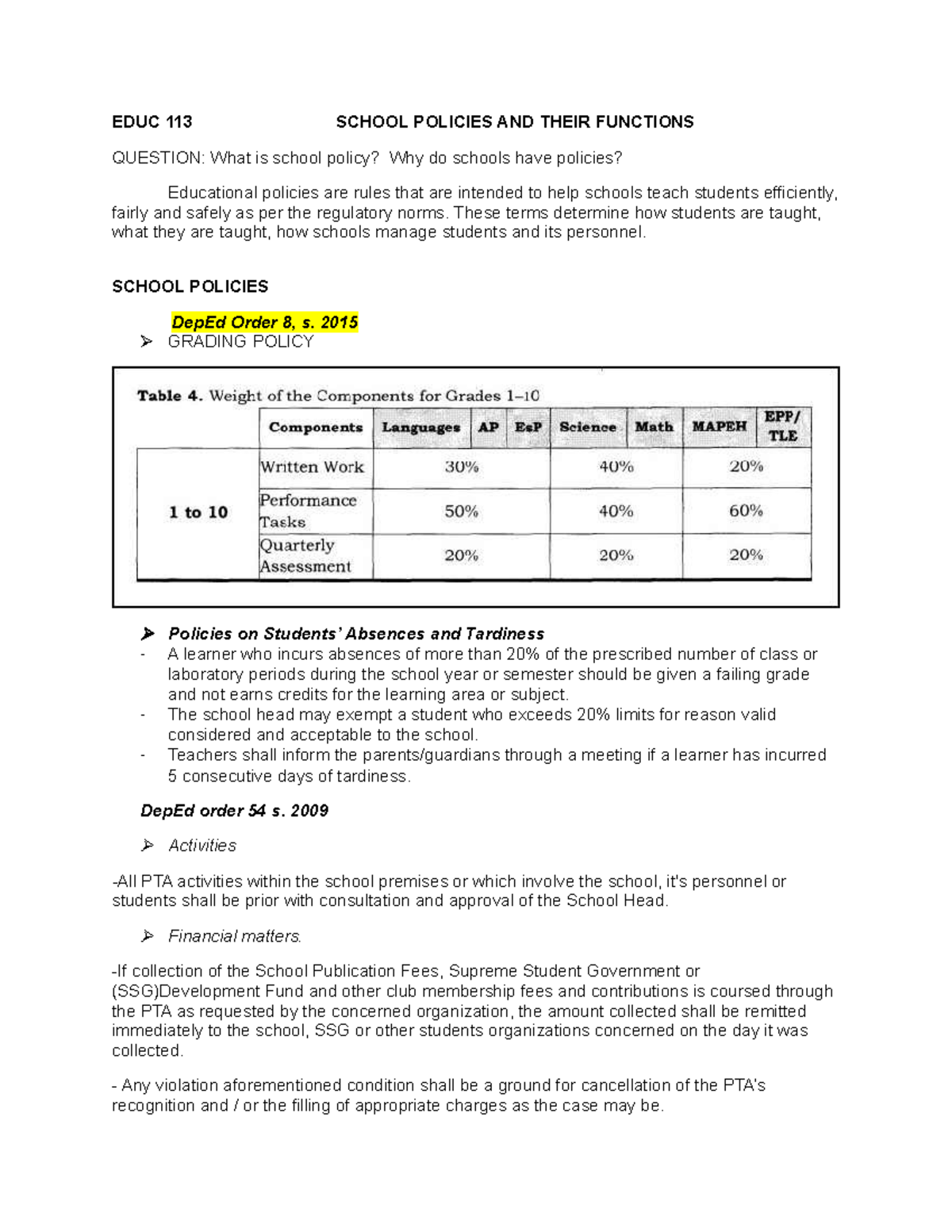 Group 8 Written Report EDUC 113 School Policies AND Their Functions ...